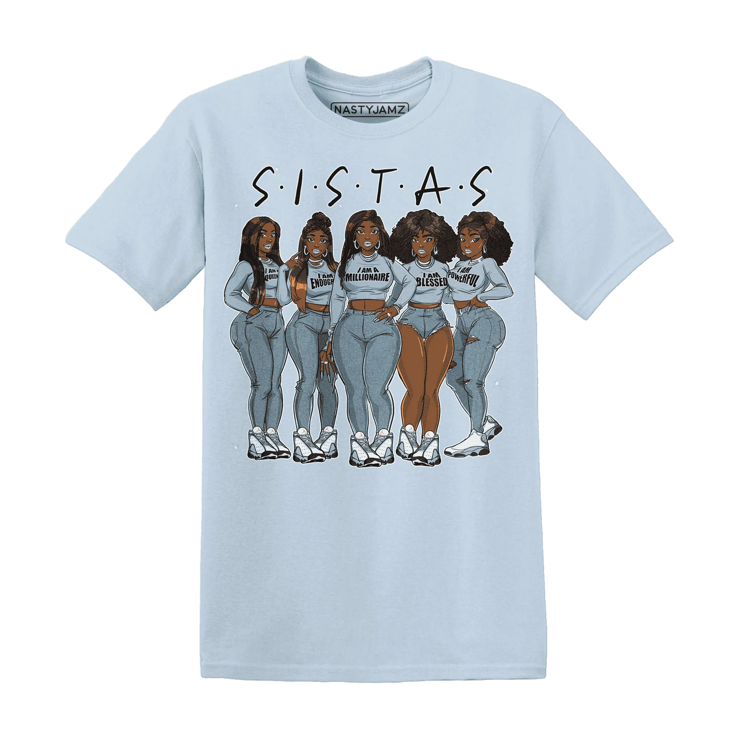 Blue-Grey-13s-T-Shirt-Match-Sistas-Melanin-Girl