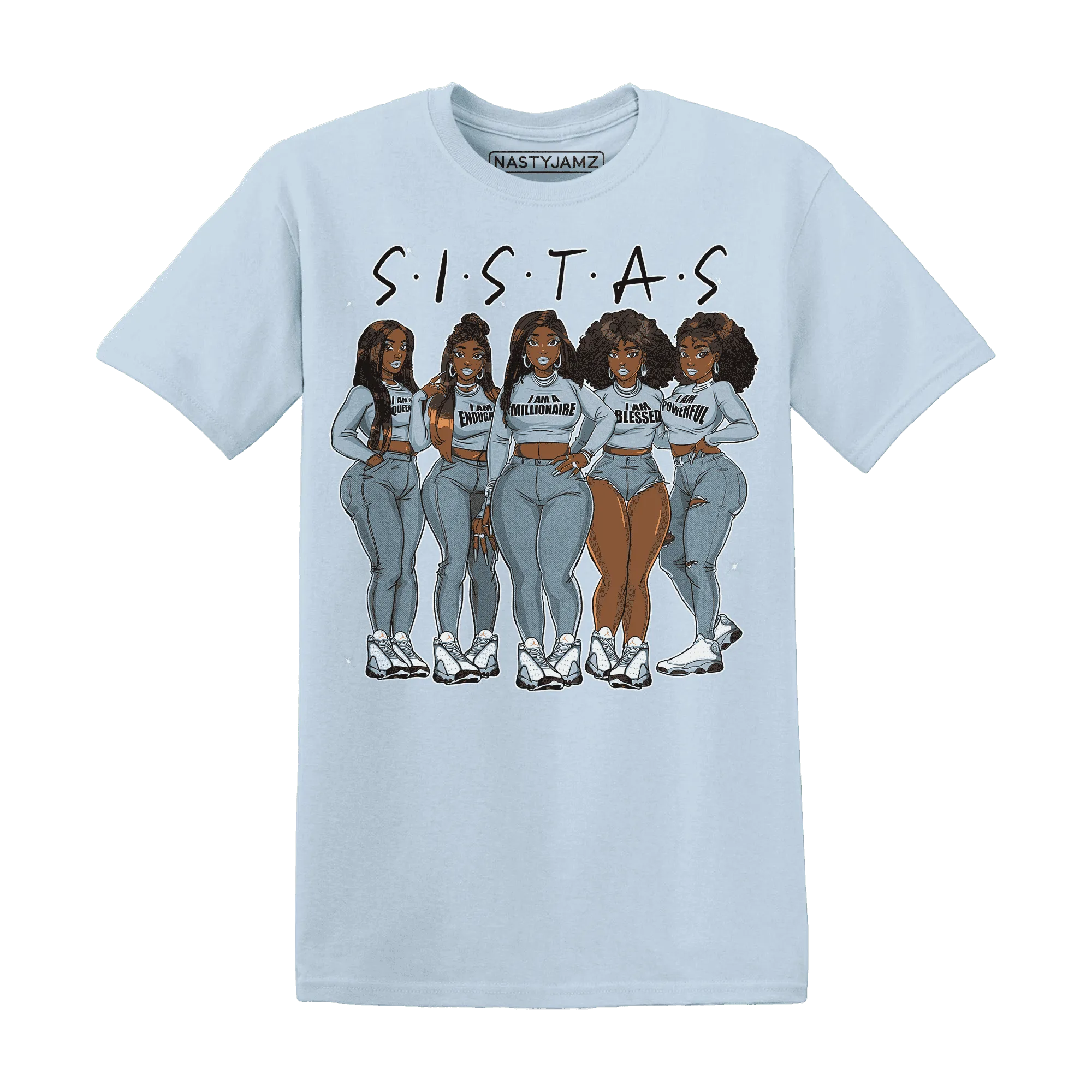 Blue-Grey-13s-T-Shirt-Match-Sistas-Melanin-Girl