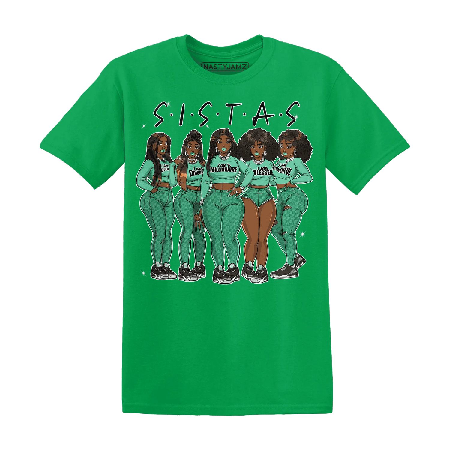 Green-Glow-3s-T-Shirt-Match-Sistas-Melanin-Girl