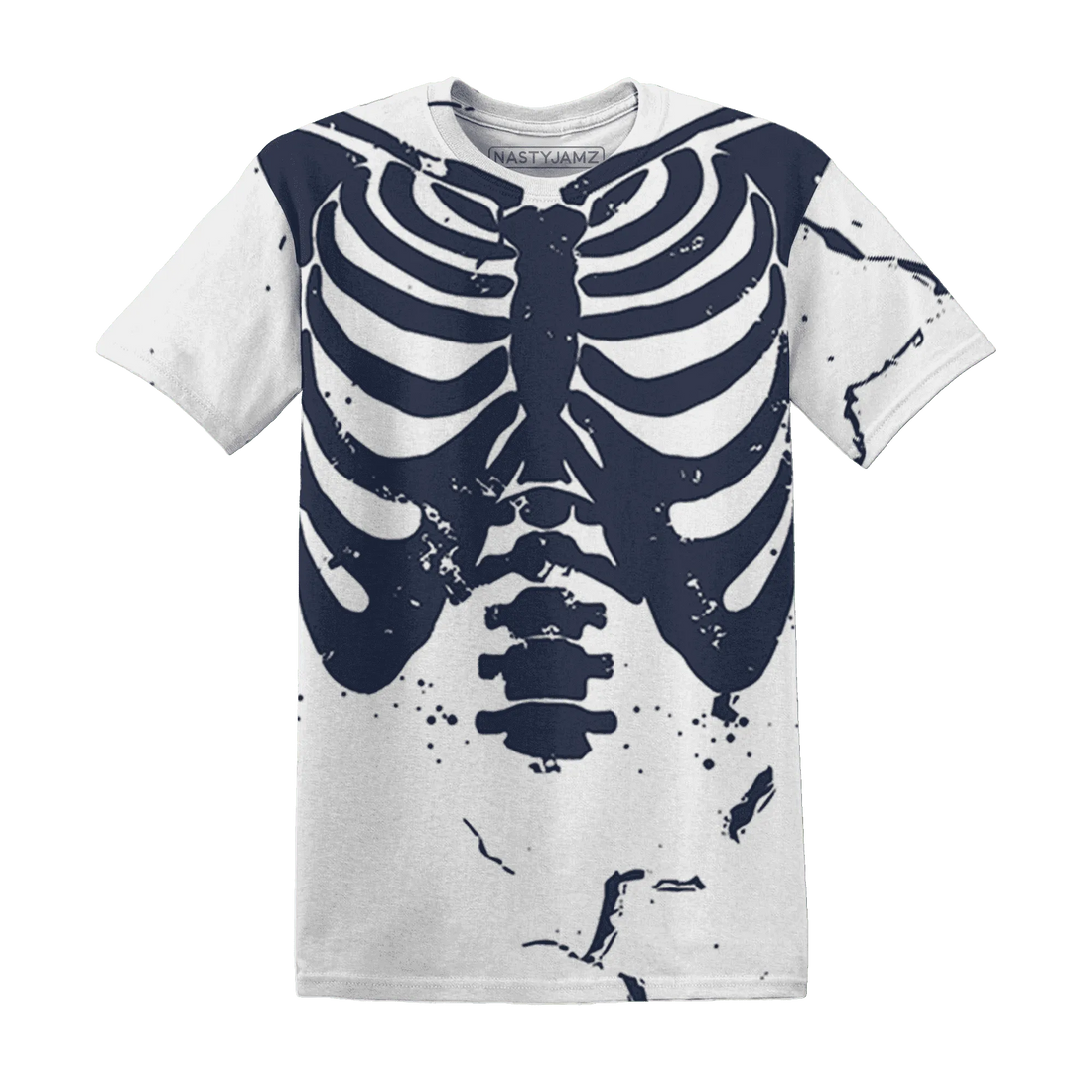 White-Navy-6s-T-Shirt-Match-Skeleton-Y2k-3D