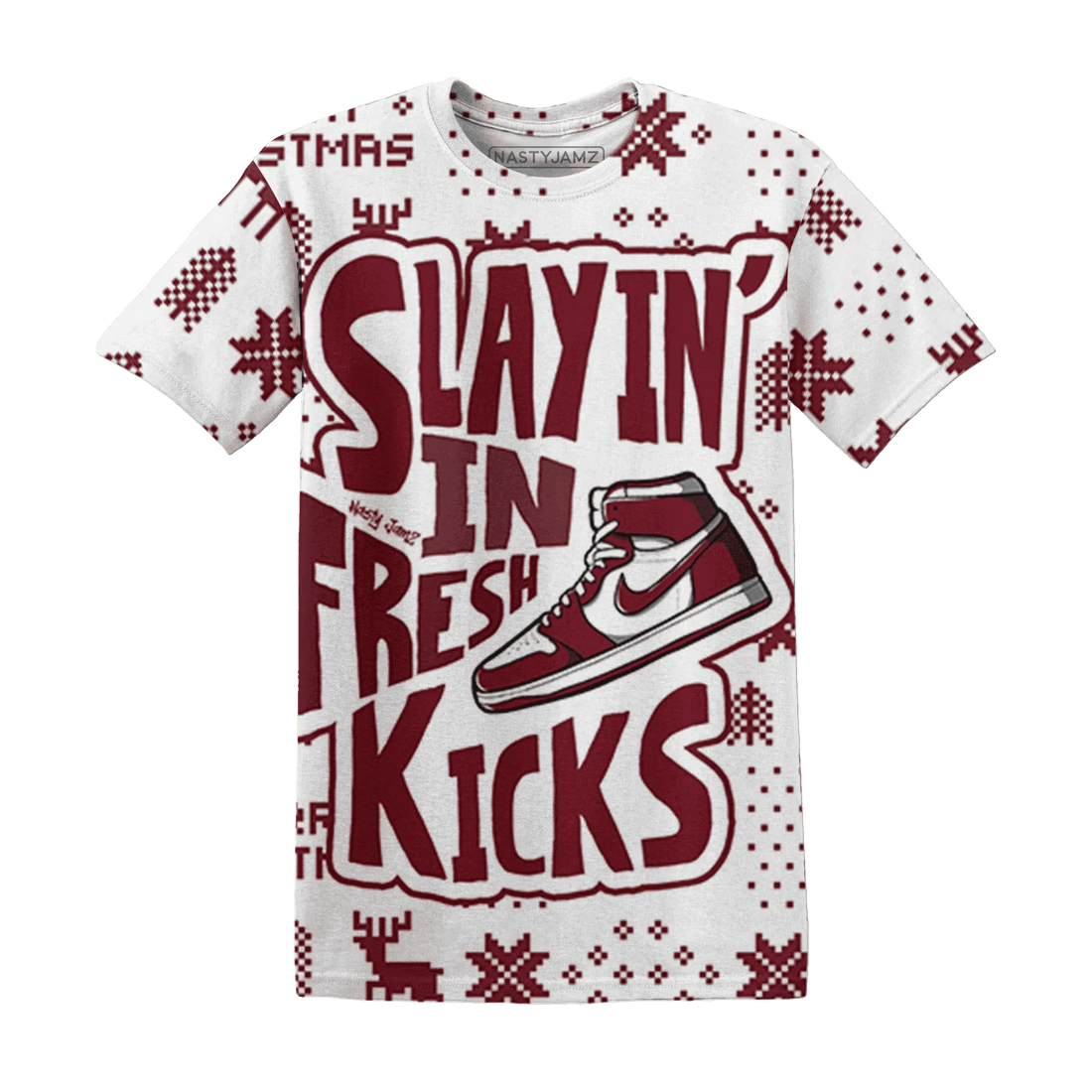 High-White-Team-Red-1s-NastyJamz-T-Shirt-Match-Slayin-Kicks-3D