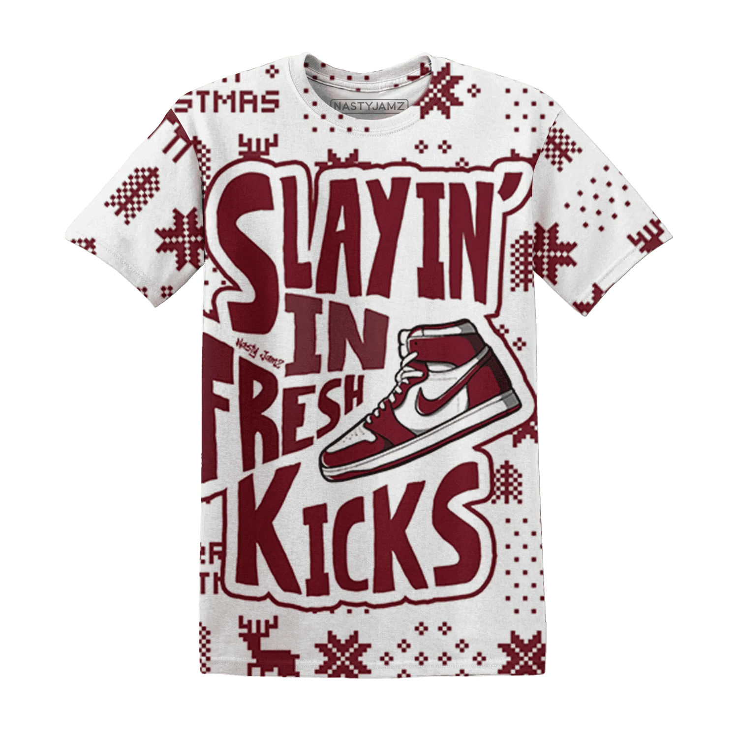 High-White-Team-Red-1s-NastyJamz-T-Shirt-Match-Slayin-Kicks-3D