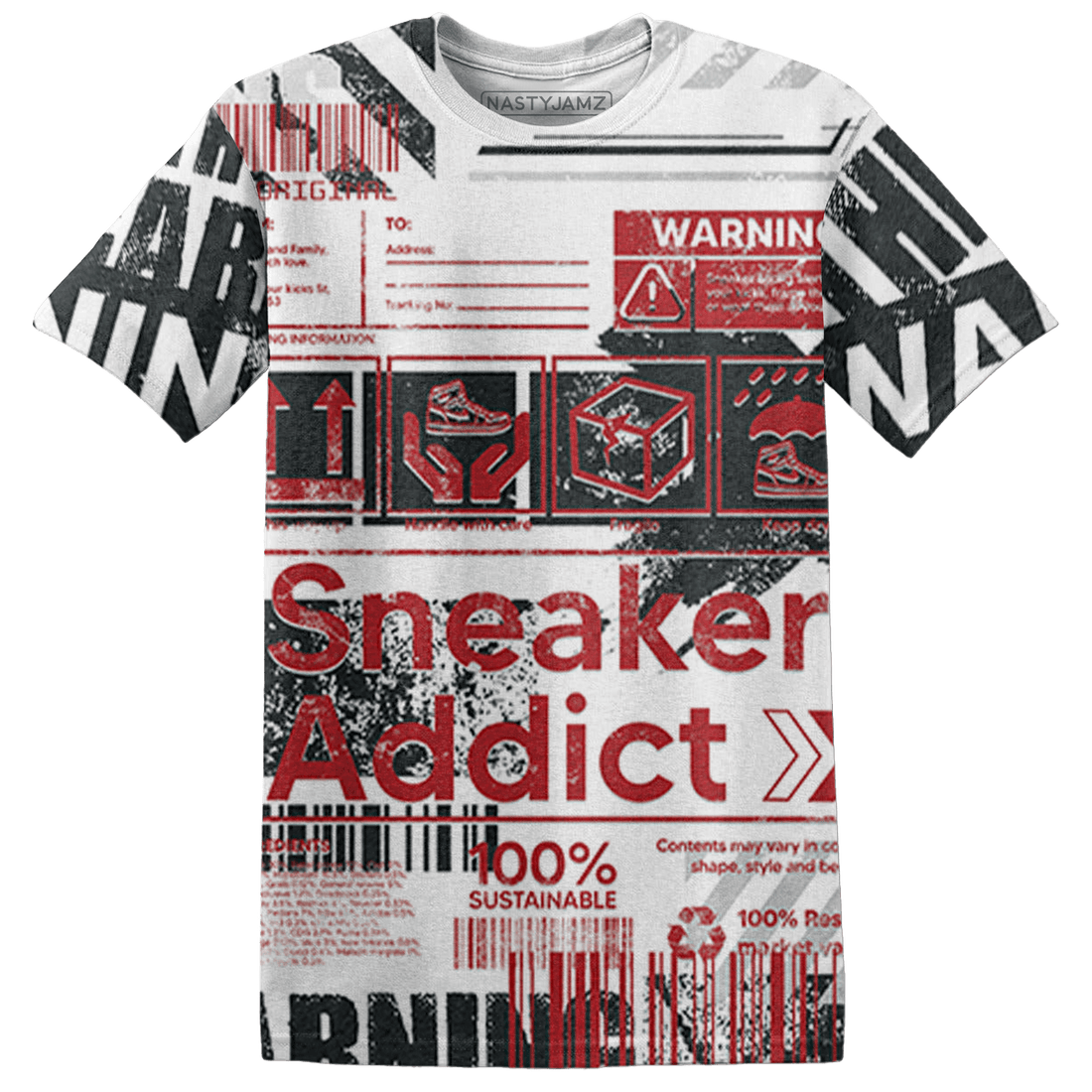 Retro Red Taxi 12s T Shirt Match Sneaker Addict 3D All-Over Print Warning - NastyJamz
