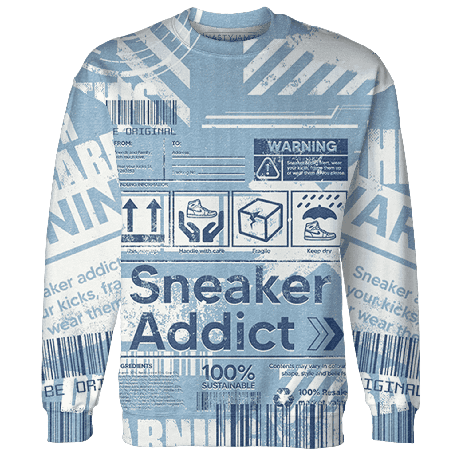 Mid Diffused Blue Grey 1s Sweatshirt Match Sneaker Addict 3D All-Over Print Warning - NastyJamz