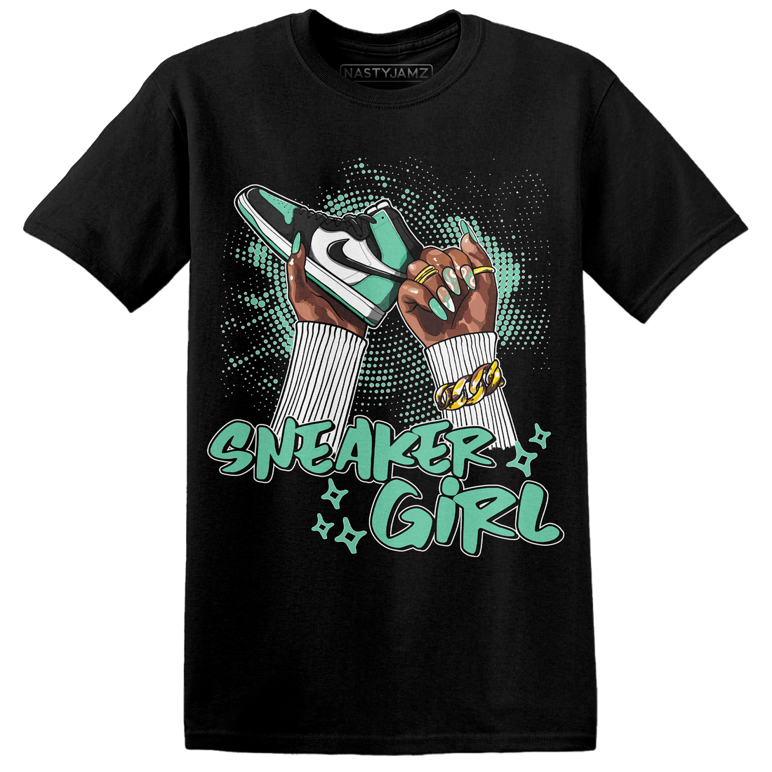 High OG Green Glow 1s T Shirt Match Sneaker Girl Nail - NastyJamz