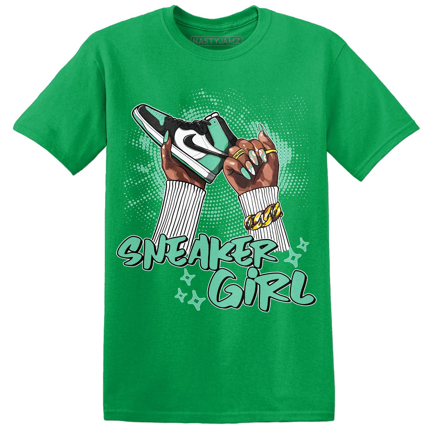 High OG Green Glow 1s T Shirt Match Sneaker Girl Nail - NastyJamz