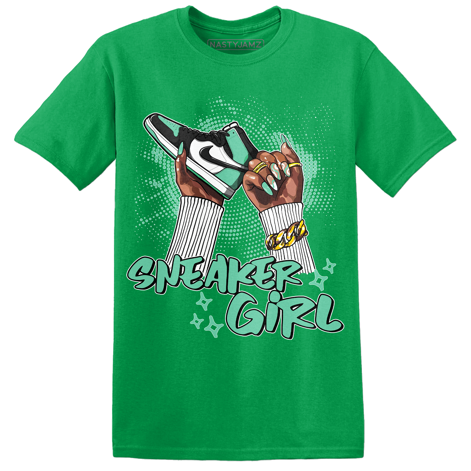 High OG Green Glow 1s T Shirt Match Sneaker Girl Nail - NastyJamz