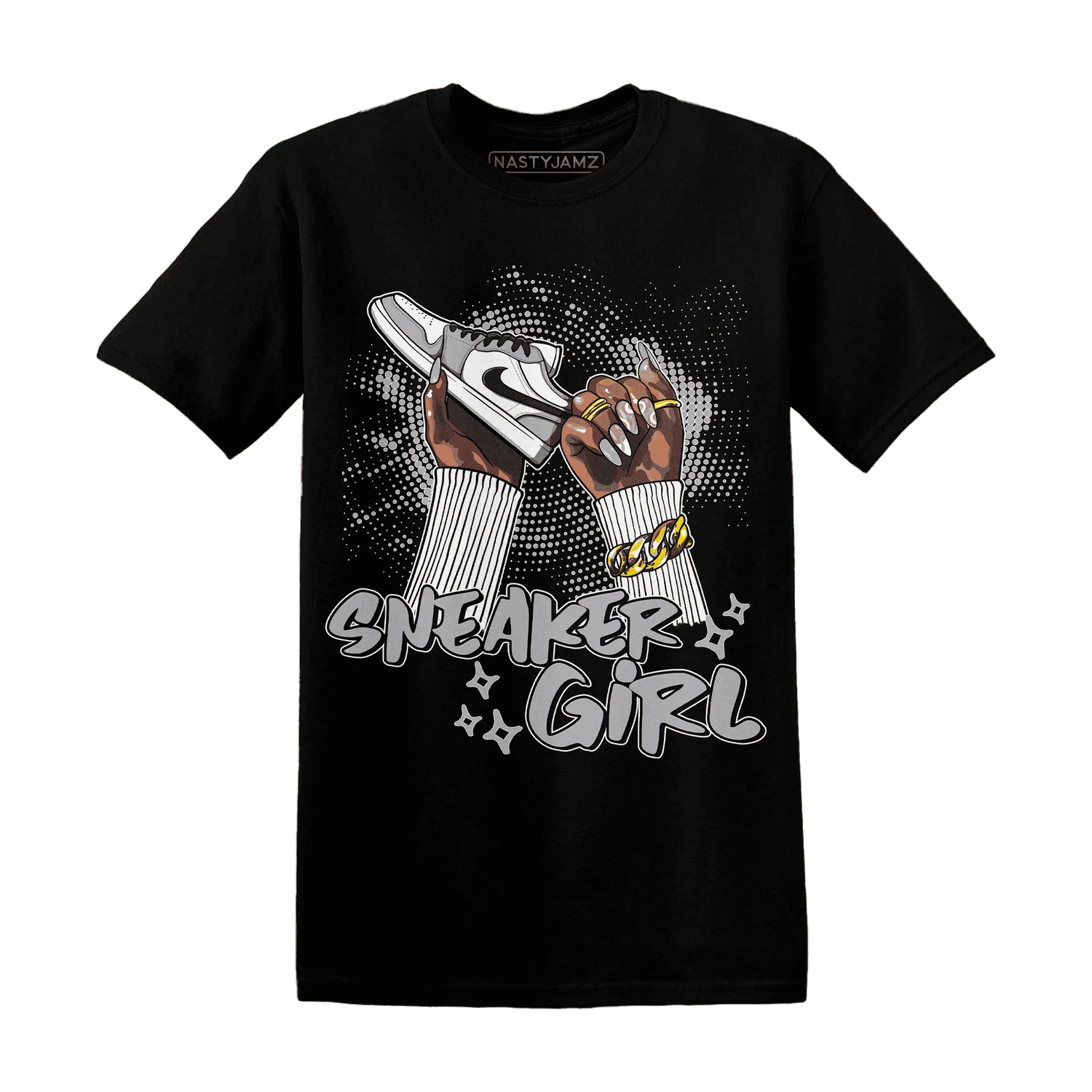 Wolf-Grey-1s-T-Shirt-Match-Sneaker-Girl-Nail