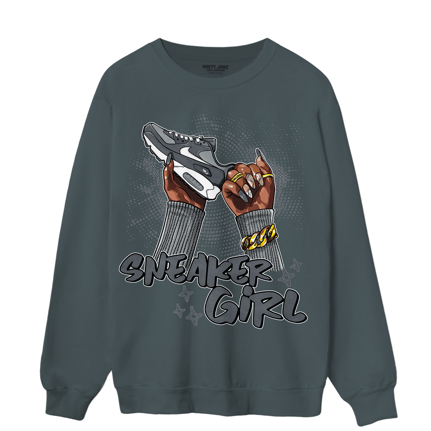 Air Max 90 Iron Grey Sweatshirt Match Sneaker Girl Nail - NastyJamz