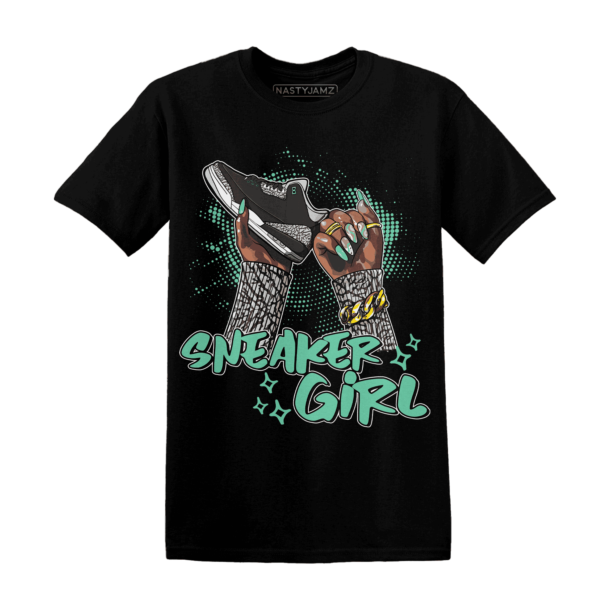 NastyJamz Green Glow 3s Green Grey Black T-Shirt Match Sneaker Girl Nail