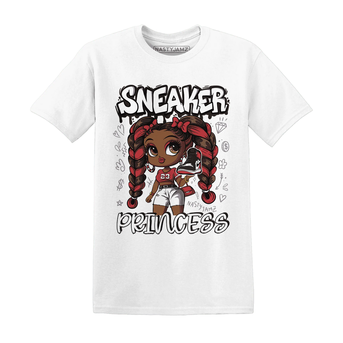 Black-Toe-Reimagined-Red-White-1s-T-Shirt-Match-Sneaker-Princess