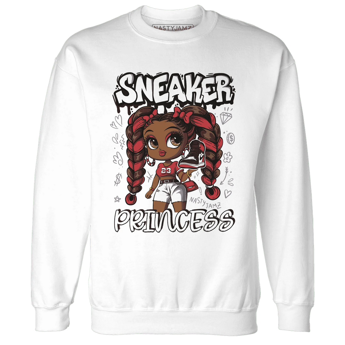 Black-Toe-Reimagined-Red-White-1s-Sweatshirt-Match-Sneaker-Princess