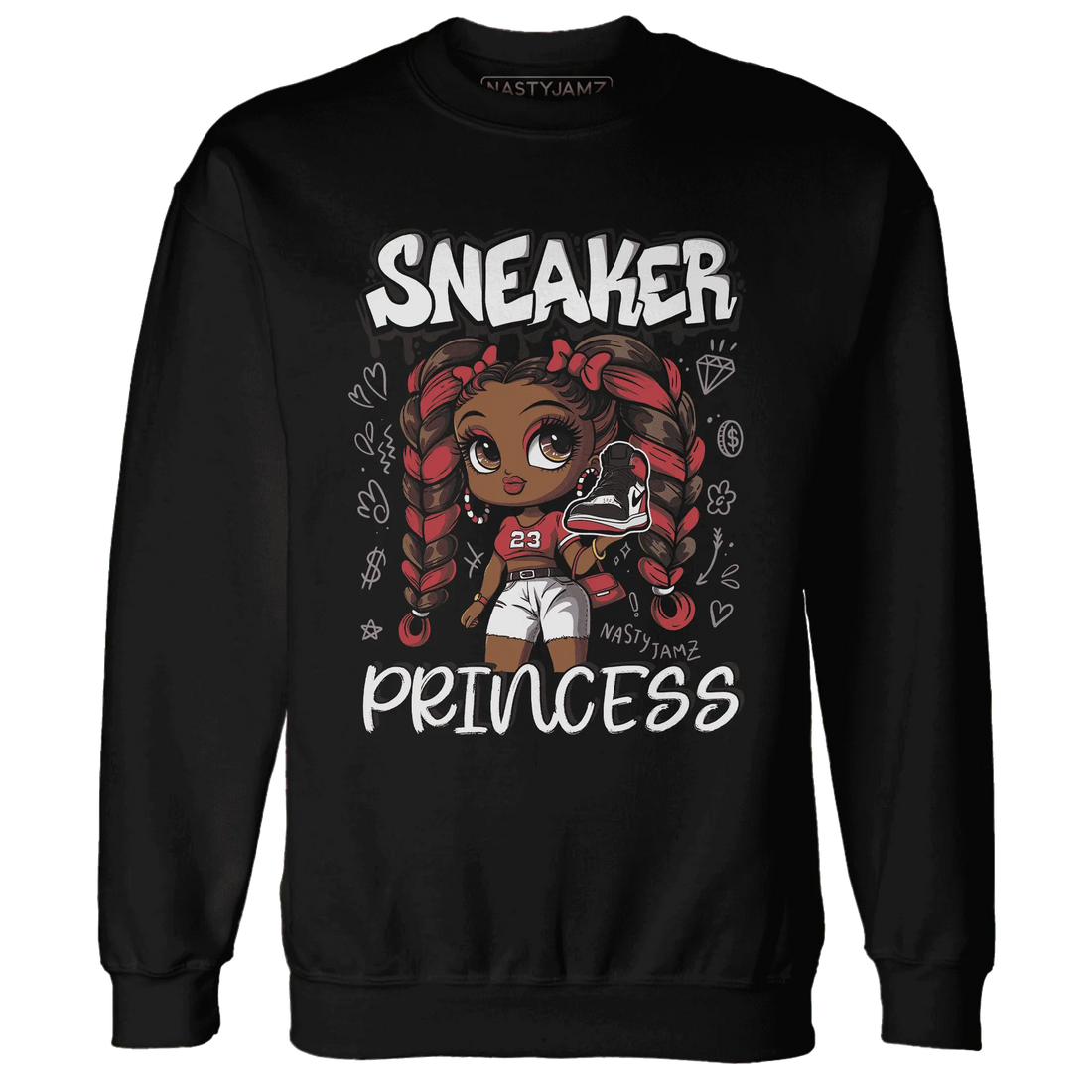 Black-Toe-Reimagined-Red-White-1s-Sweatshirt-Match-Sneaker-Princess