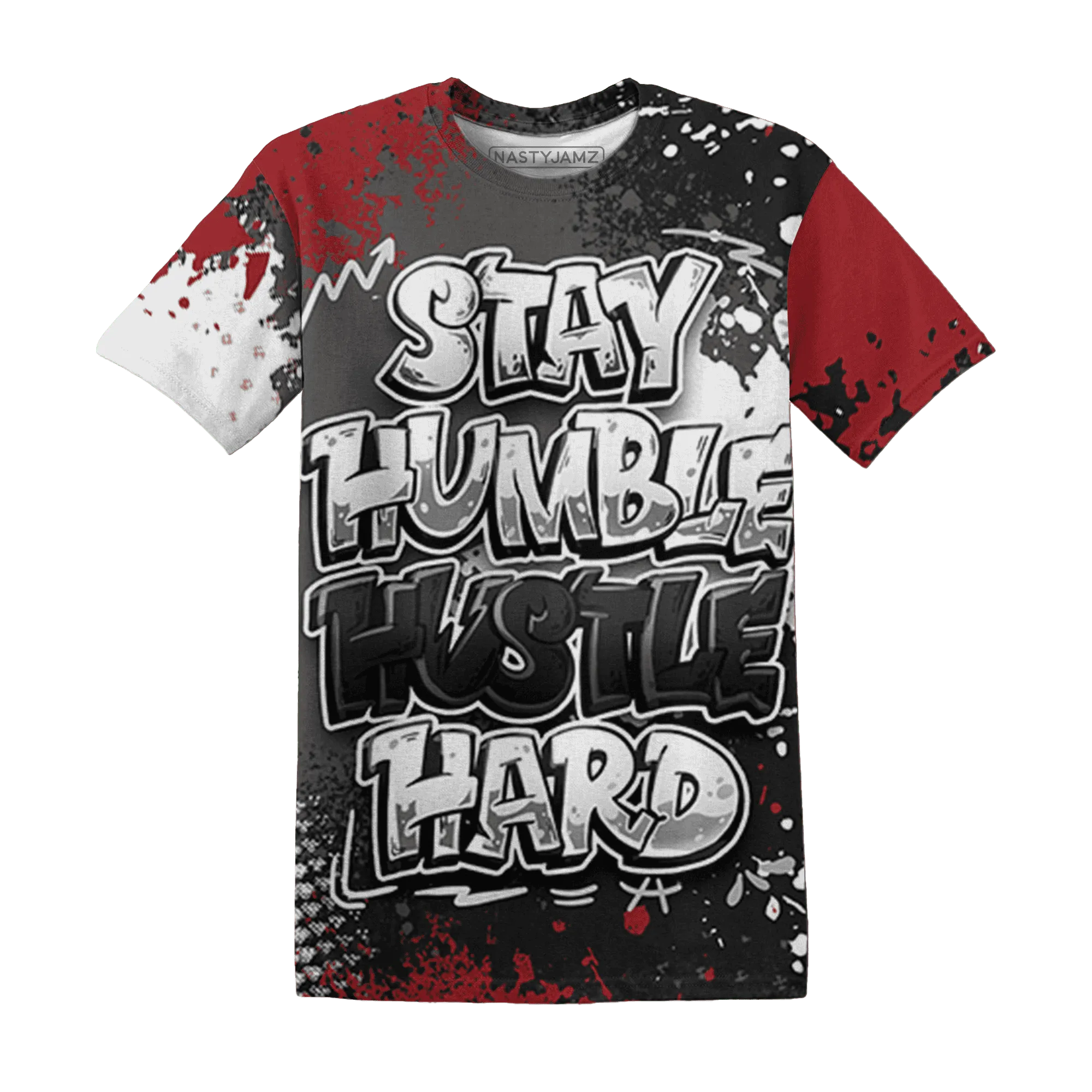 Retro-Red-Taxi-12s-T-Shirt-Match-Stay-Humble-Hustle-Hard-3D