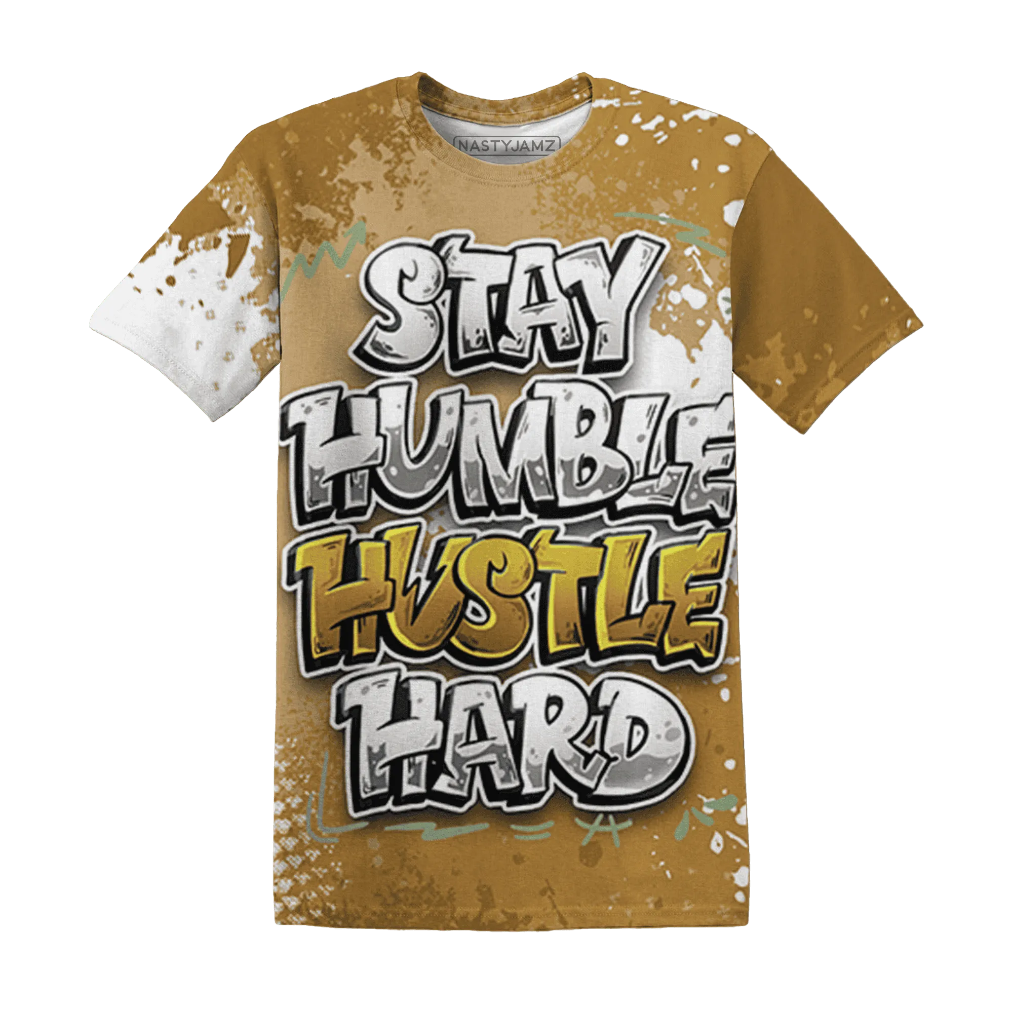 Wheat-13s-T-Shirt-Match-Stay-Humble-Hustle-Hard-3D