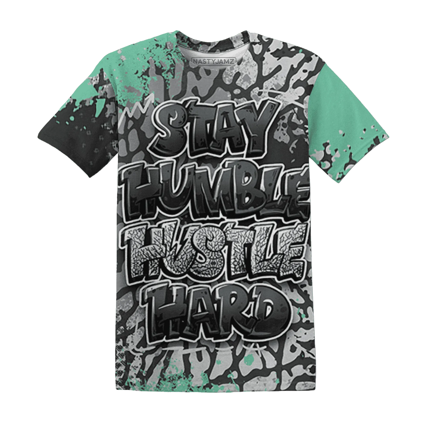 Green-Glow-3s-T-Shirt-Match-Stay-Humble-Hustle-Hard-3D