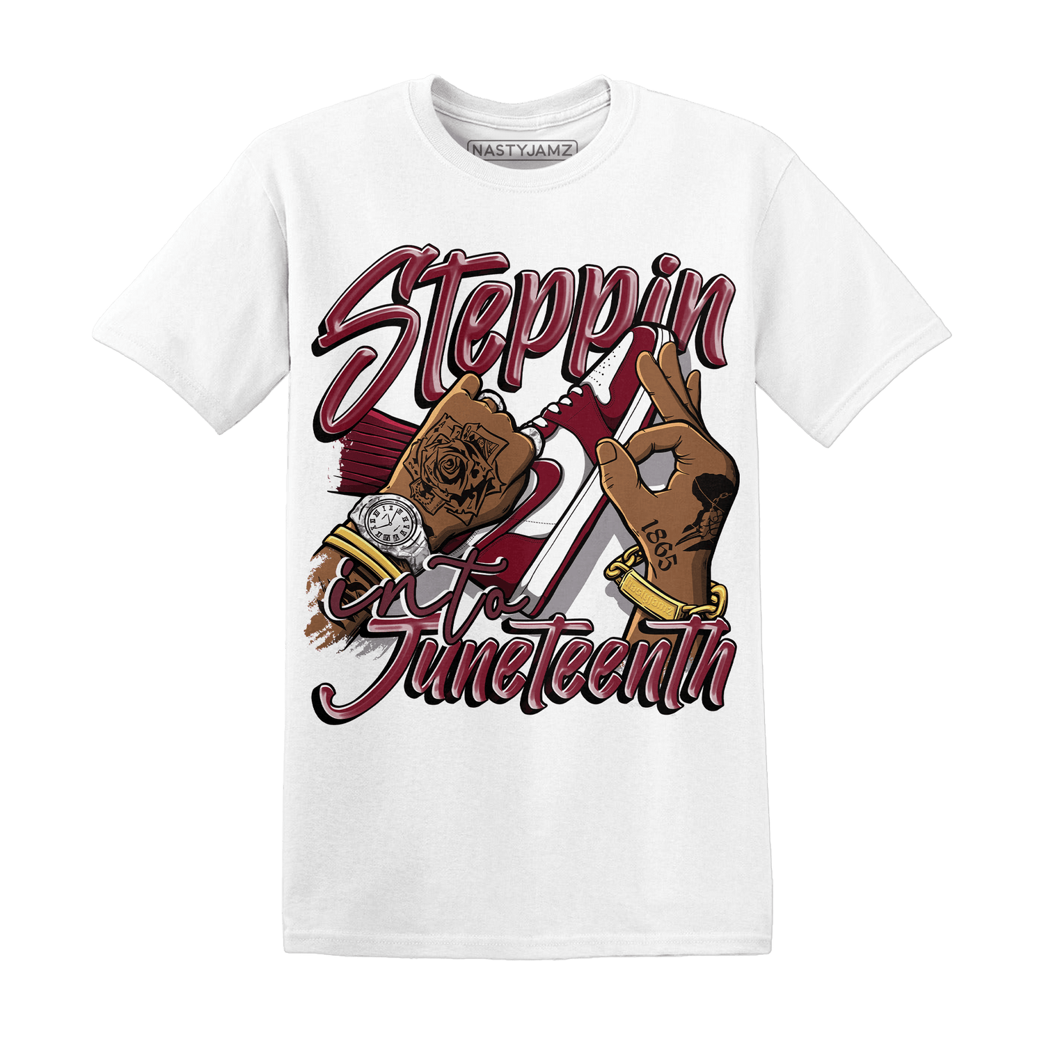 High White Team Red 1s T Shirt Match Step Into Juneteenth - NastyJamz