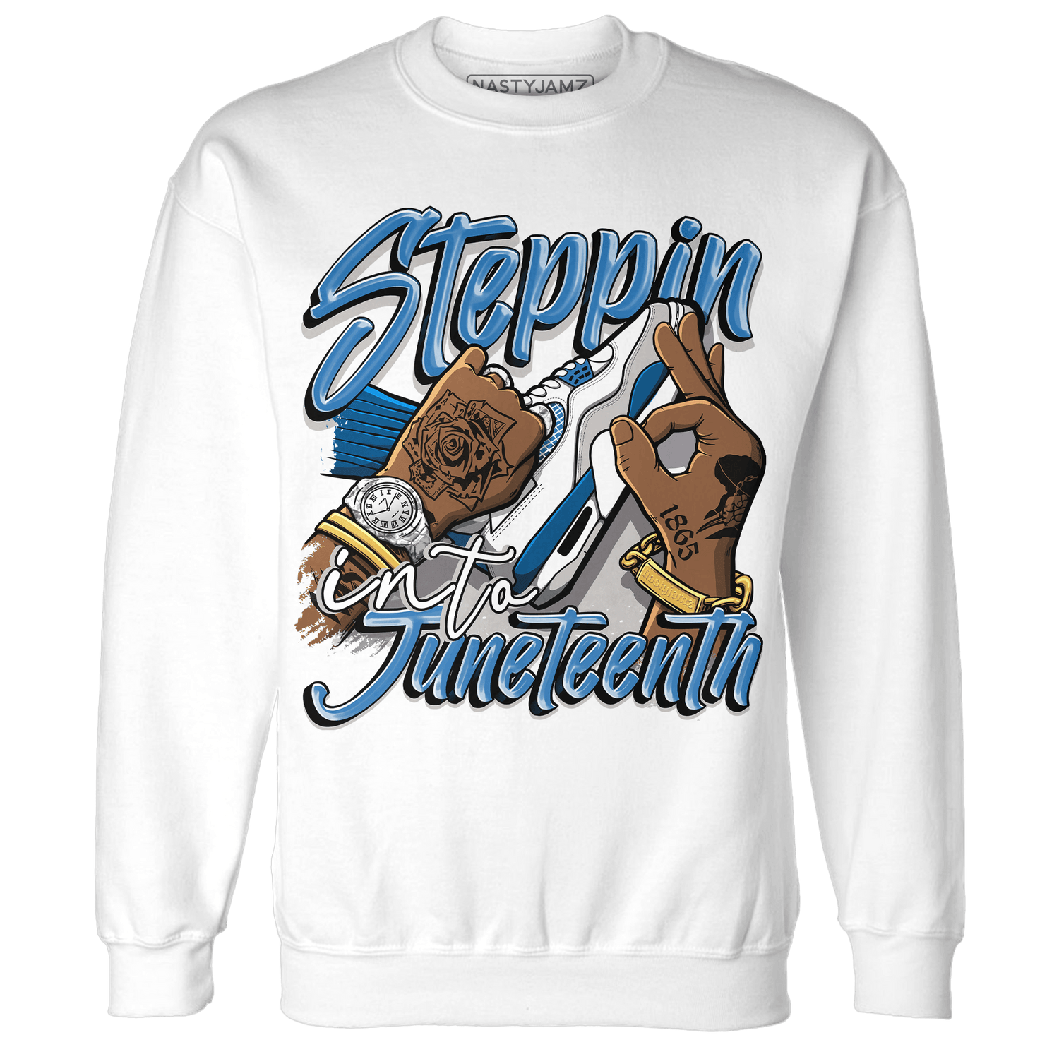 Industrial Blue 4s Sweatshirt Match Step Into Juneteenth - NastyJamz