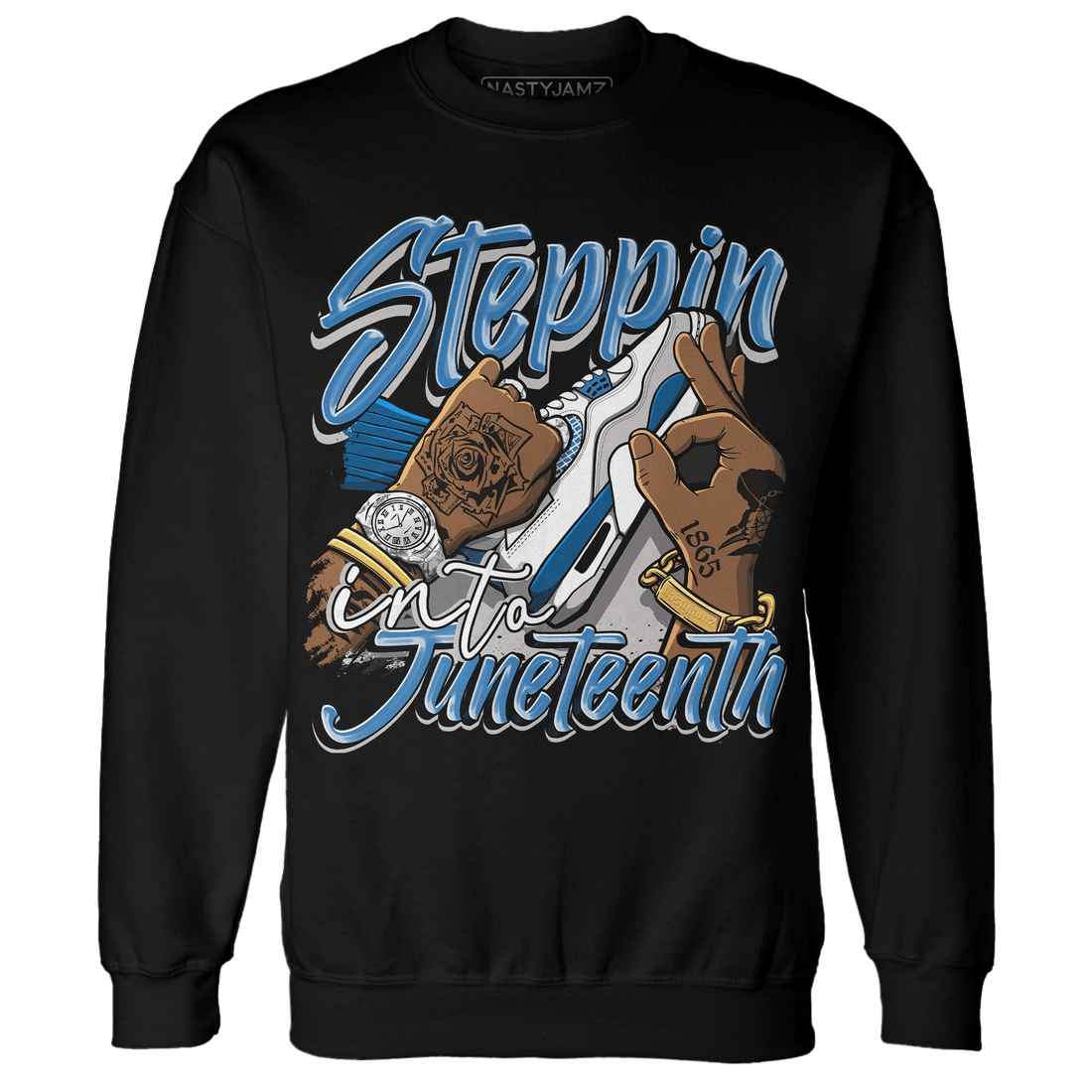 Industrial Blue 4s Sweatshirt Match Step Into Juneteenth - NastyJamz