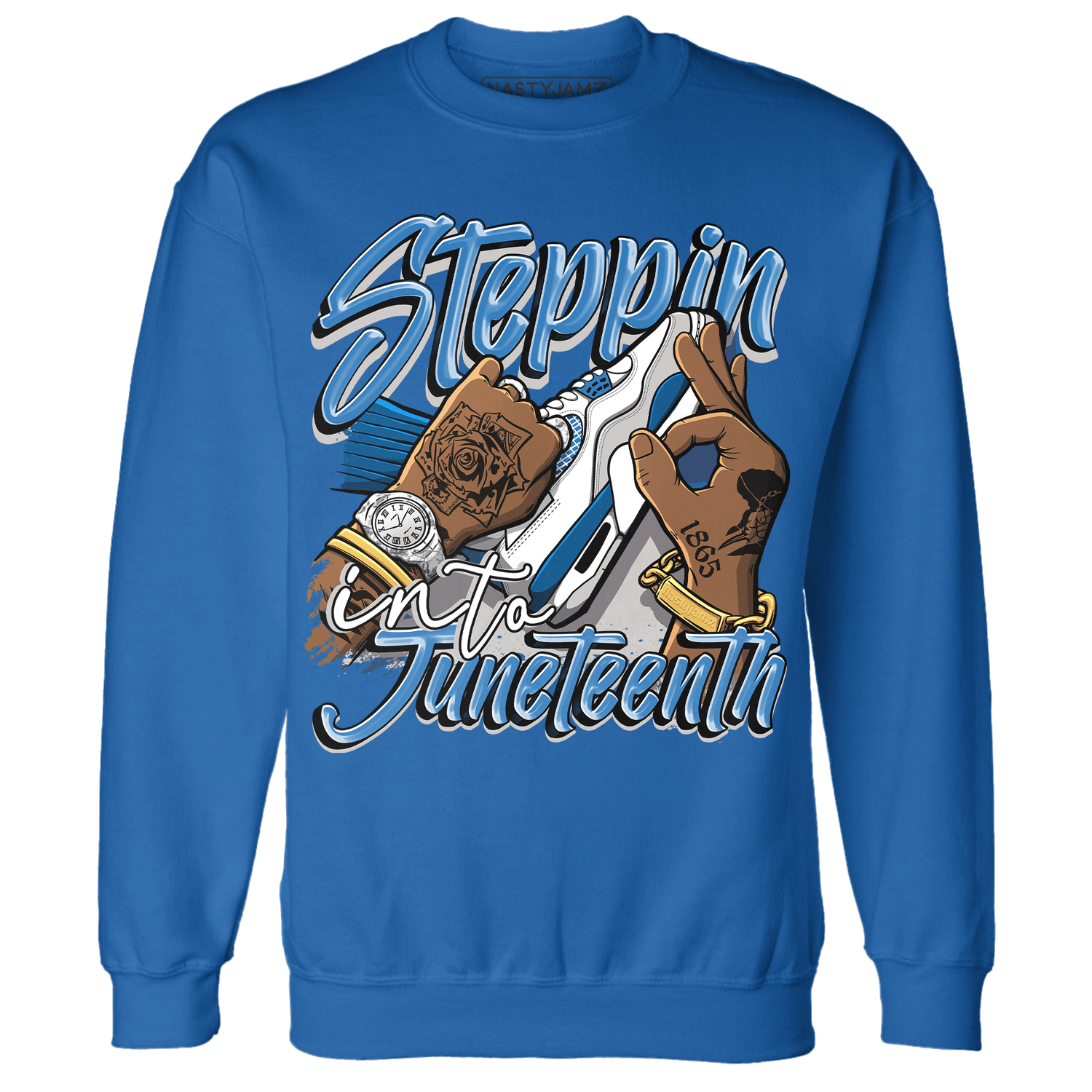 Industrial Blue 4s Sweatshirt Match Step Into Juneteenth - NastyJamz
