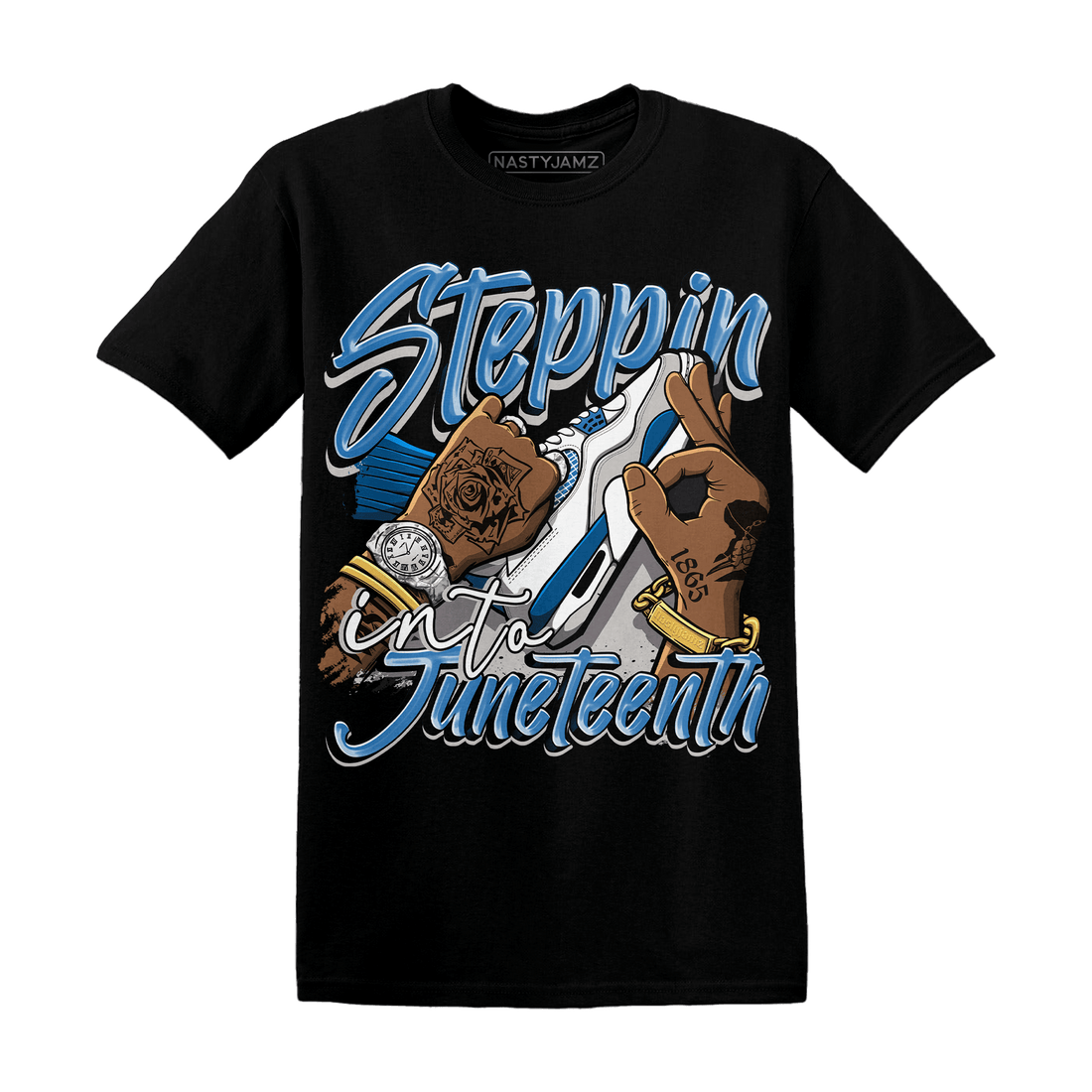 Industrial Blue 4s T Shirt Match Step Into Juneteenth - NastyJamz