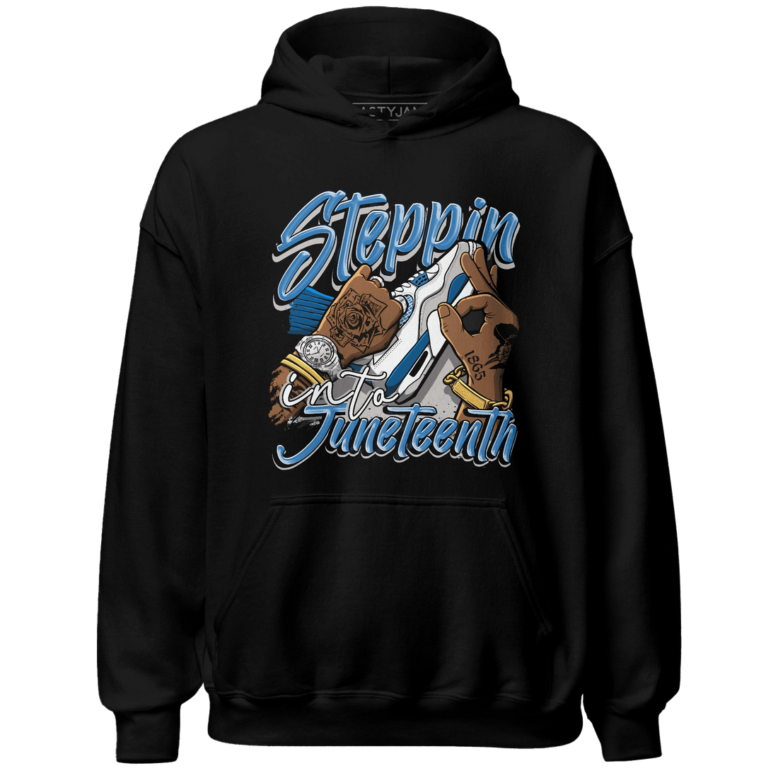 Industrial Blue 4s Hoodie Match Step Into Juneteenth - NastyJamz