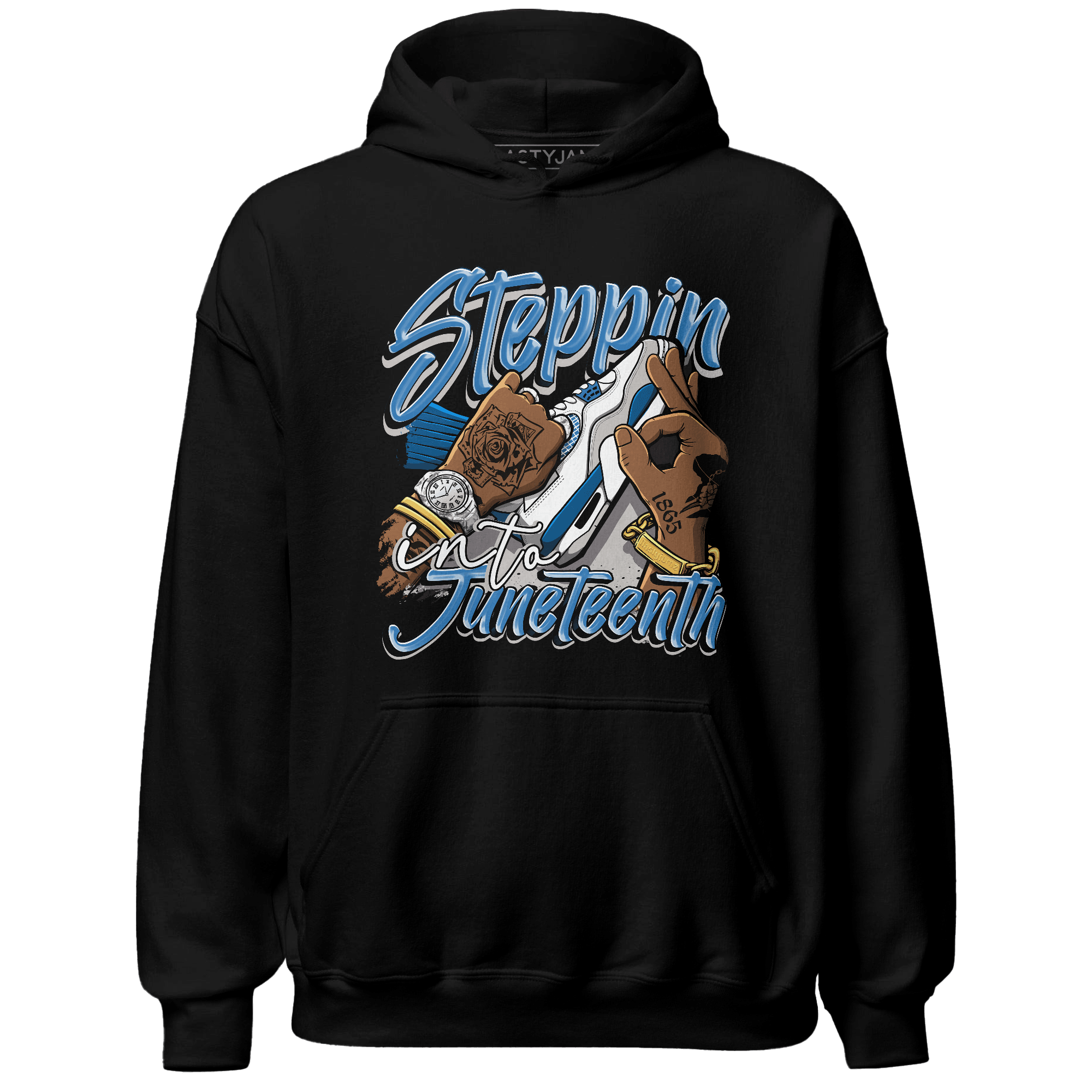 Industrial Blue 4s Hoodie Match Step Into Juneteenth - NastyJamz