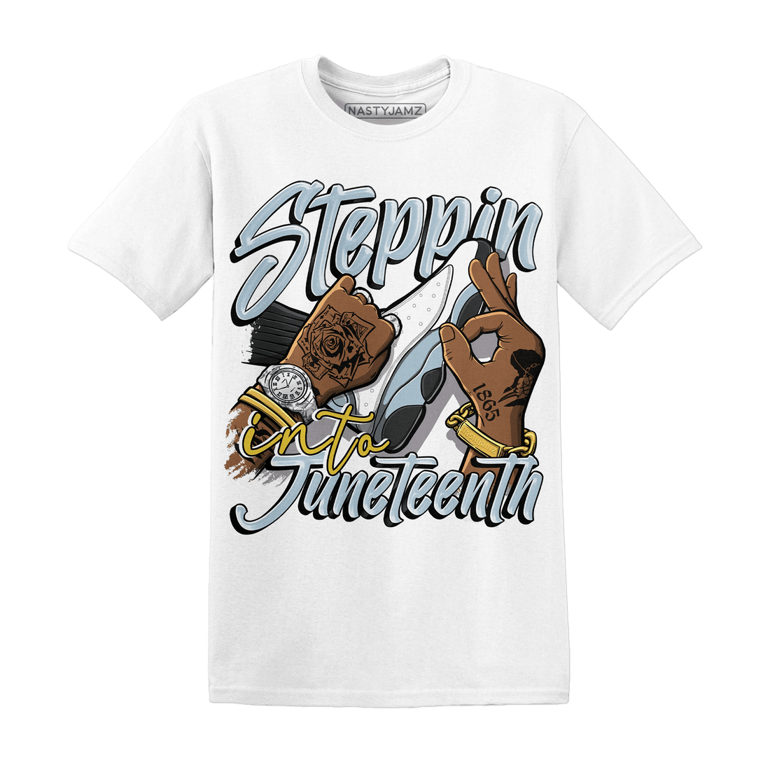 Blue Grey 13s T Shirt Match Step Into Juneteenth - NastyJamz