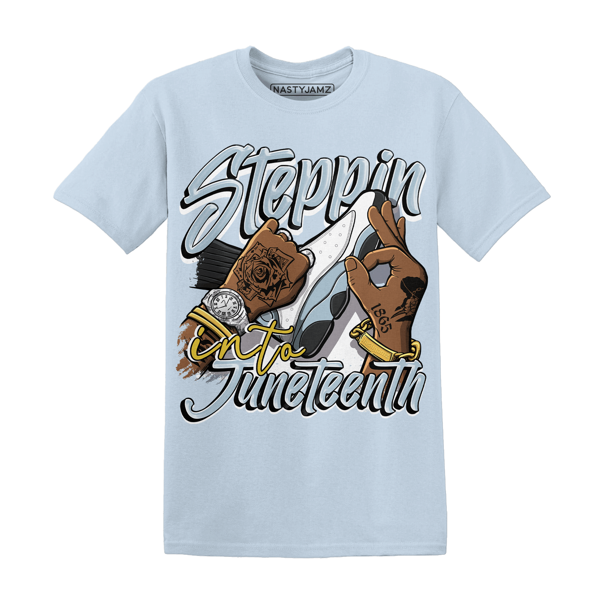 Blue Grey 13s T Shirt Match Step Into Juneteenth - NastyJamz