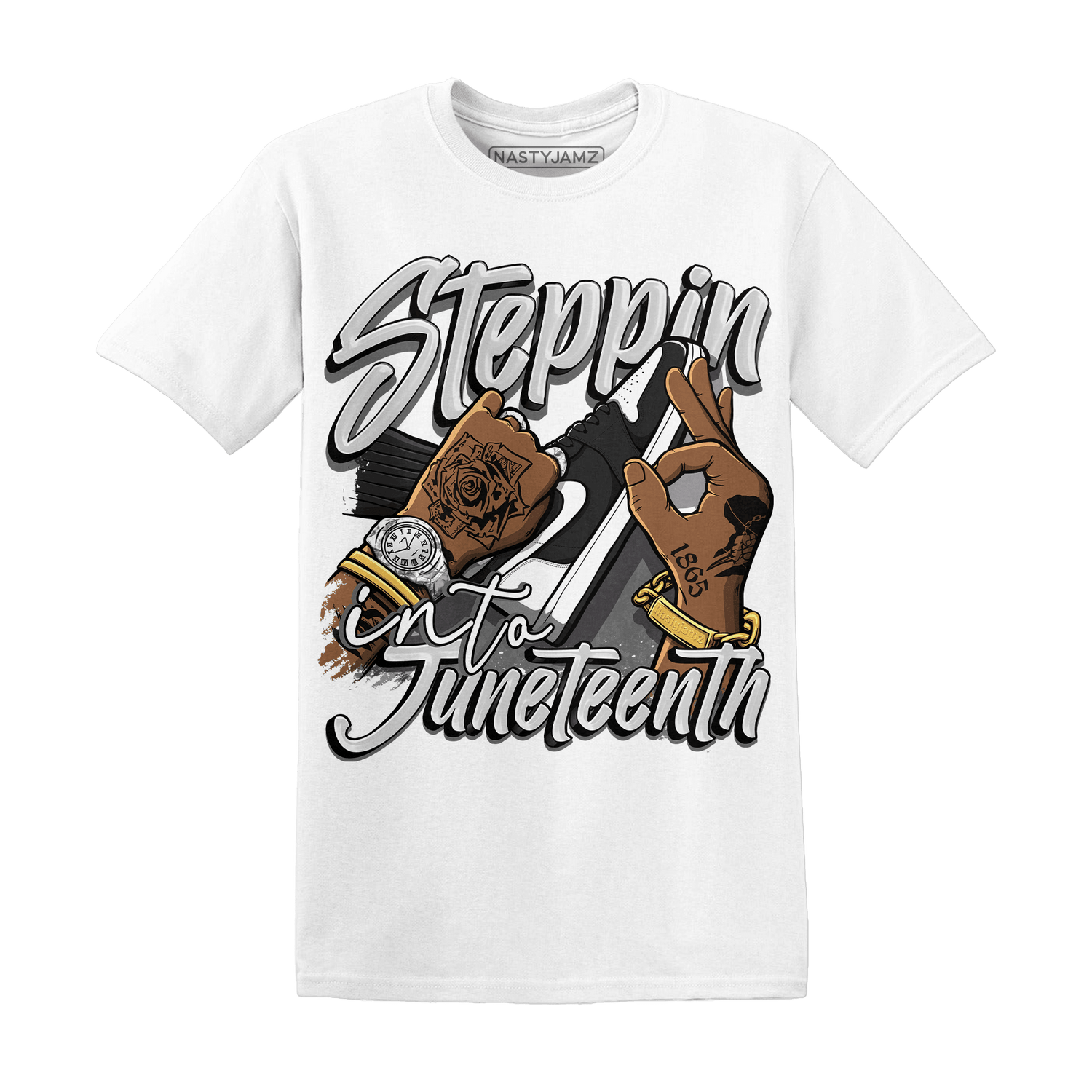 Retro High OG Black White 1s T Shirt Match Step Into Juneteenth - NastyJamz