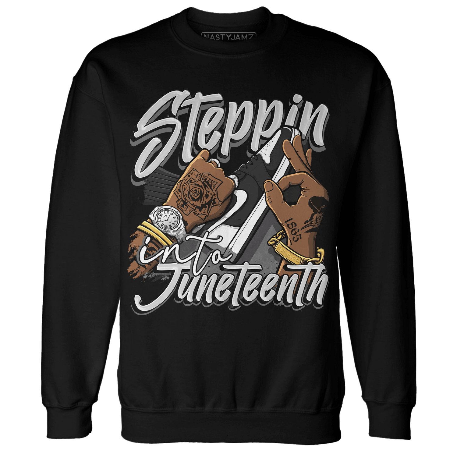 Retro High OG Black White 1s Sweatshirt Match Step Into Juneteenth - NastyJamz