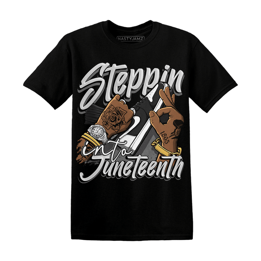 Retro High OG Black White 1s T Shirt Match Step Into Juneteenth - NastyJamz
