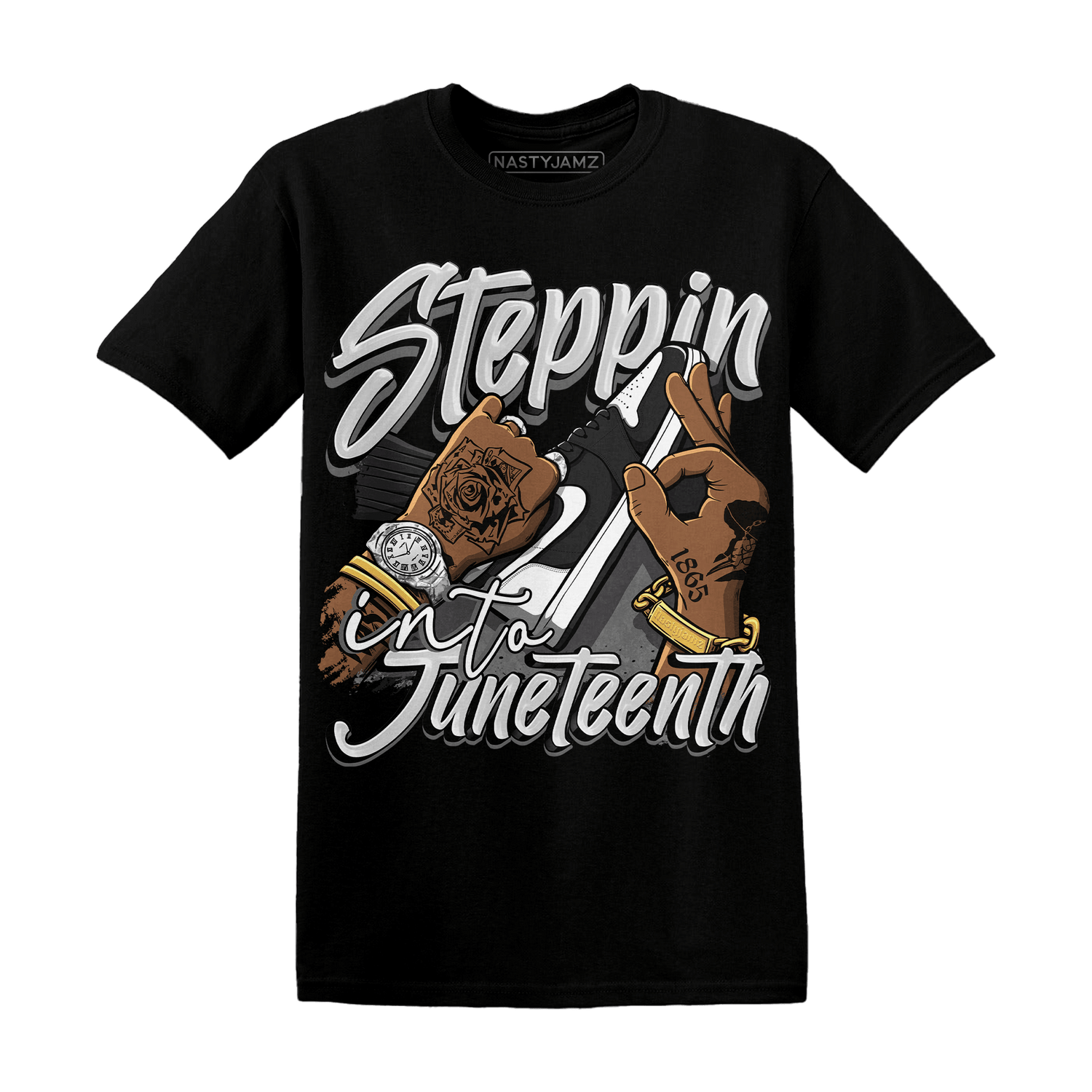 Retro High OG Black White 1s T Shirt Match Step Into Juneteenth - NastyJamz