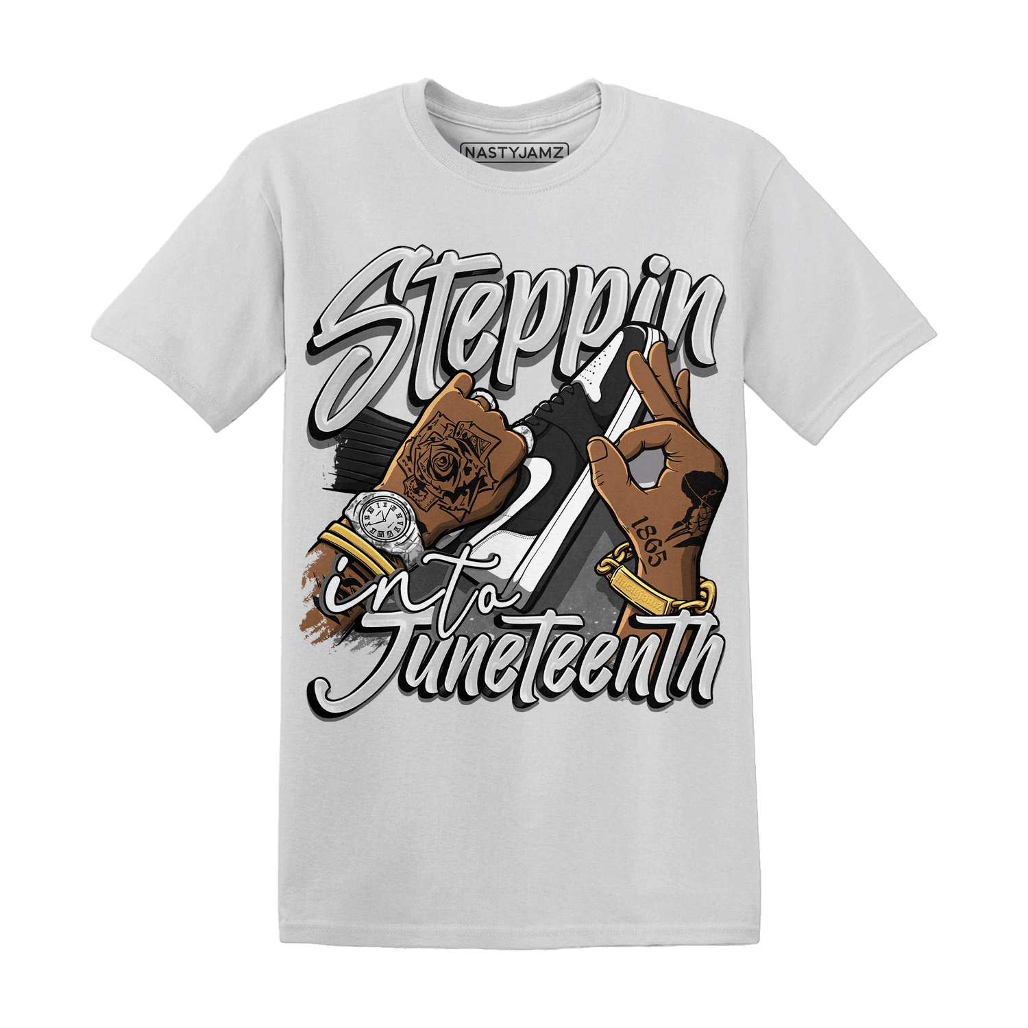 Retro High OG Black White 1s T Shirt Match Step Into Juneteenth - NastyJamz