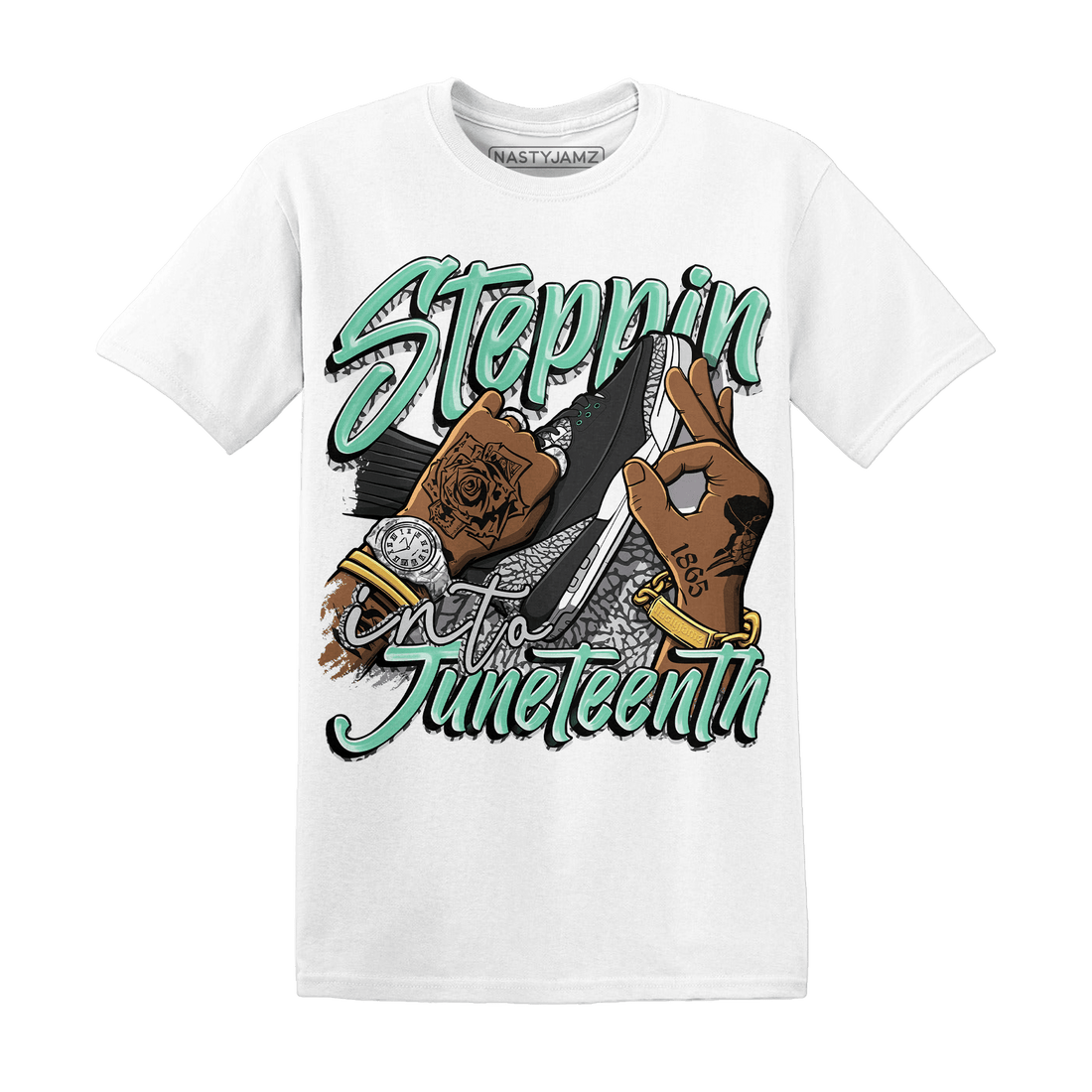 Green Glow 3s T Shirt Match Step Into Juneteenth - NastyJamz
