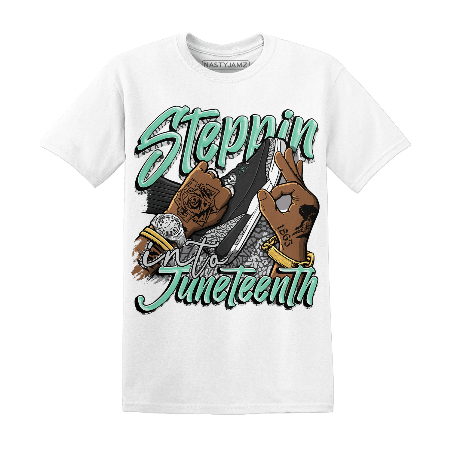 Green Glow 3s T Shirt Match Step Into Juneteenth - NastyJamz