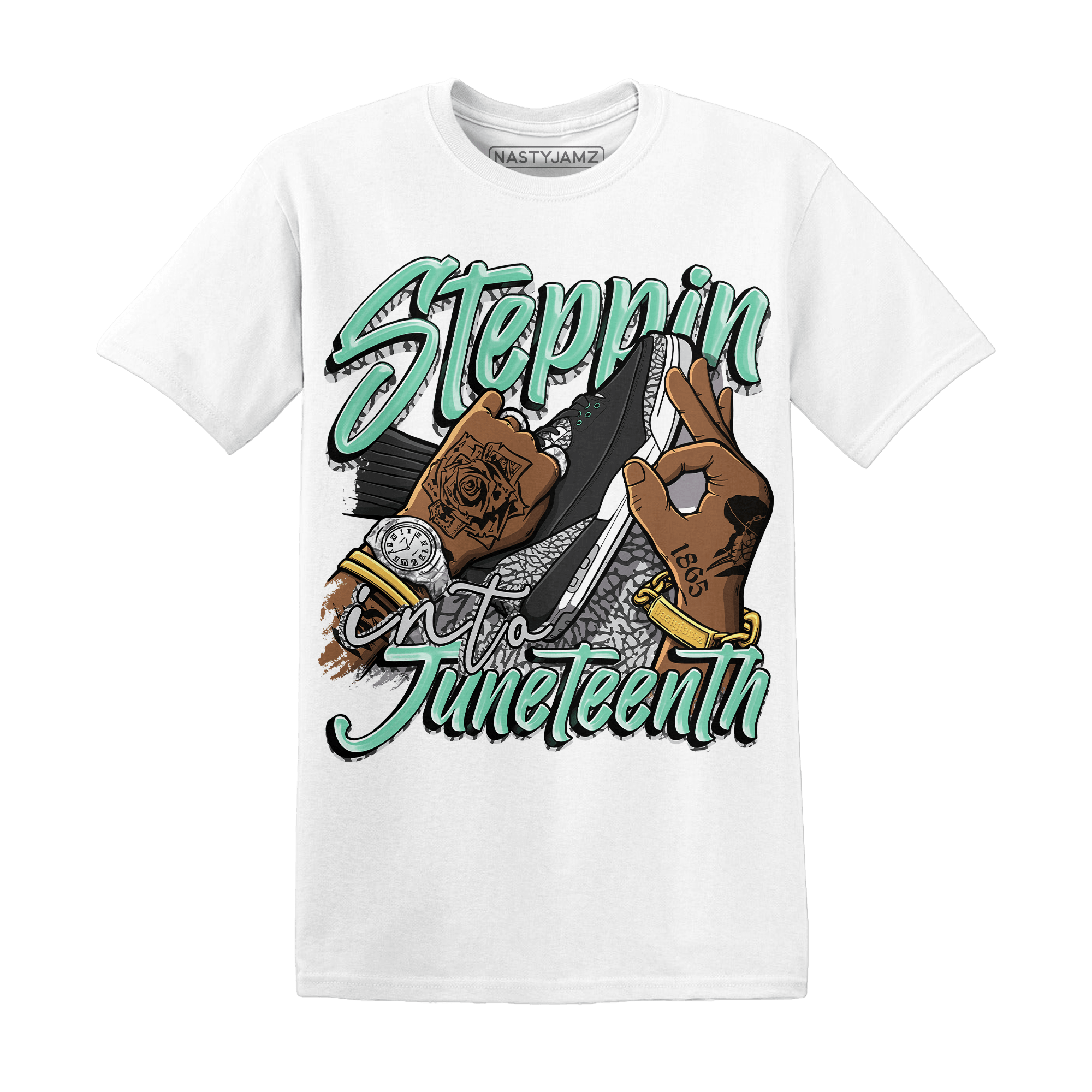 Green Glow 3s T Shirt Match Step Into Juneteenth - NastyJamz