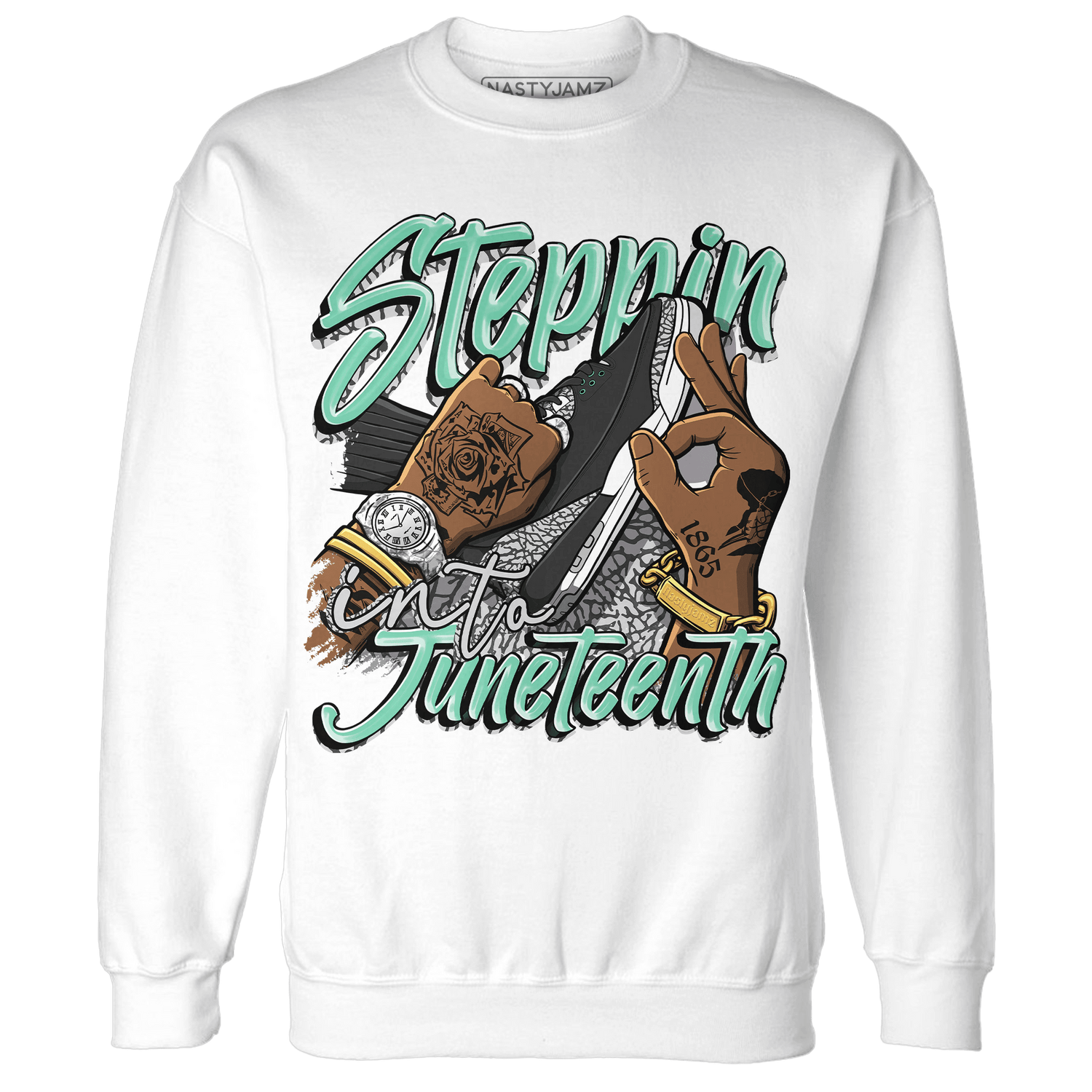 Green Glow 3s Sweatshirt Match Step Into Juneteenth - NastyJamz