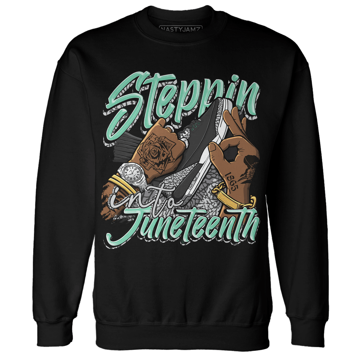 Green Glow 3s Sweatshirt Match Step Into Juneteenth - NastyJamz