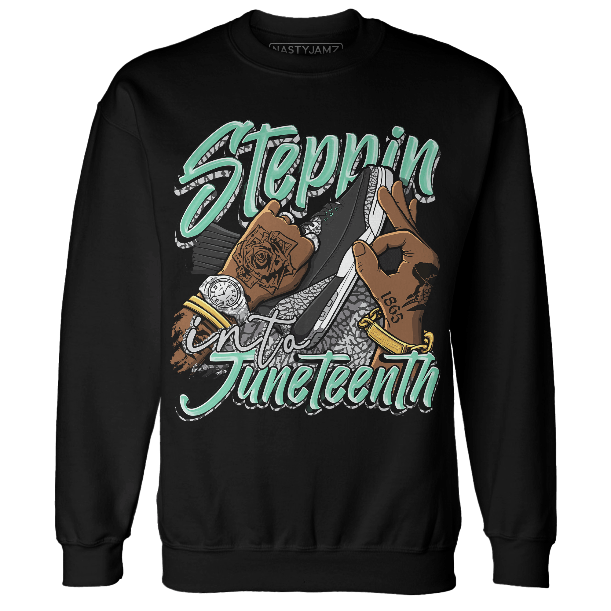 Green Glow 3s Sweatshirt Match Step Into Juneteenth - NastyJamz