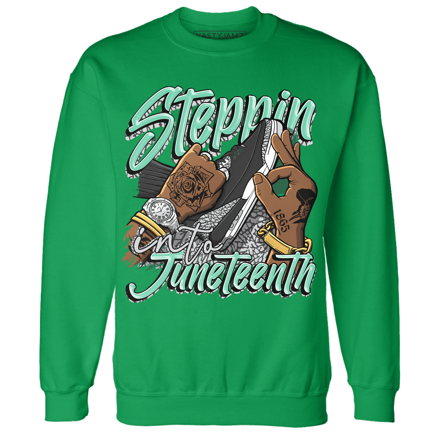 Green Glow 3s Sweatshirt Match Step Into Juneteenth - NastyJamz