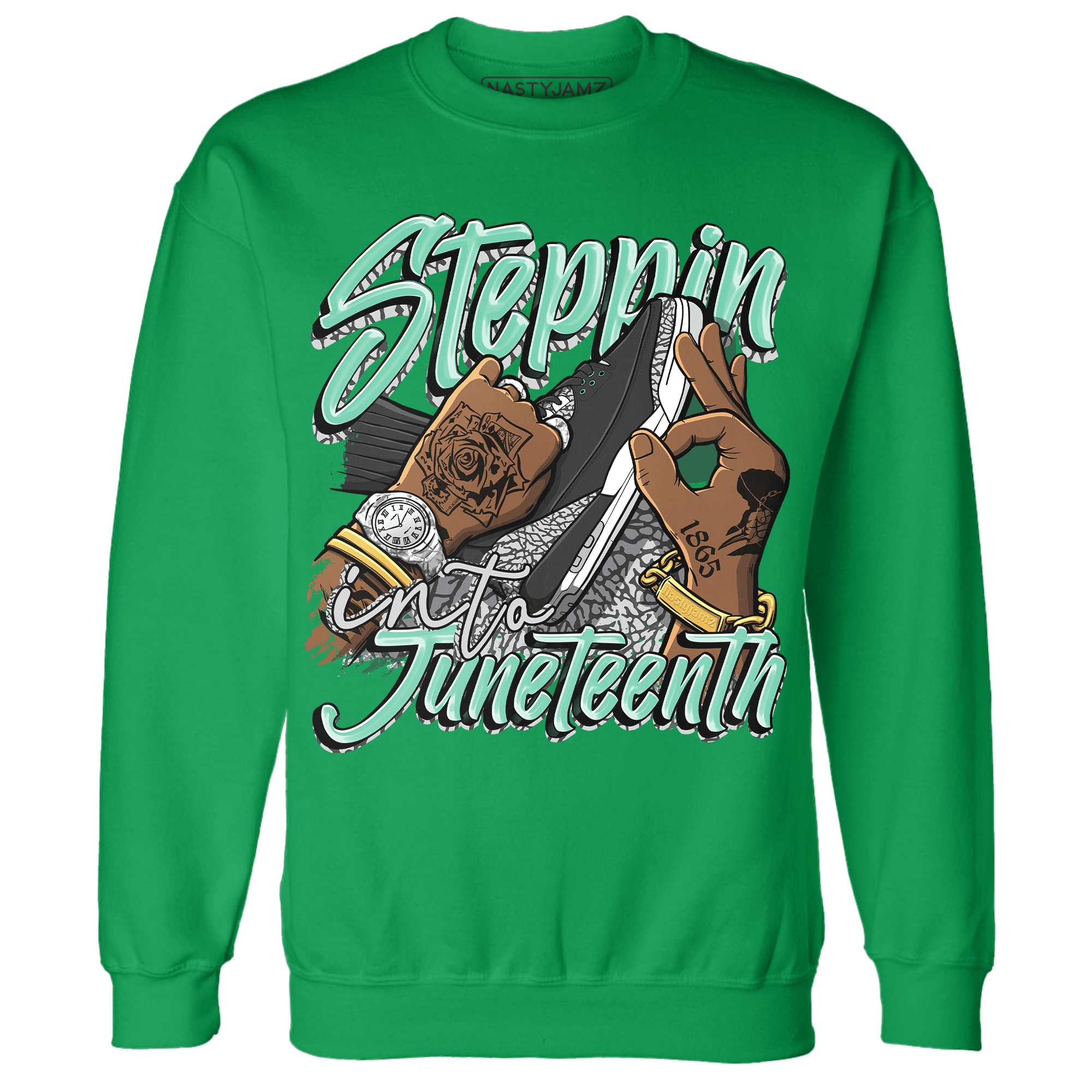 Green Glow 3s Sweatshirt Match Step Into Juneteenth - NastyJamz