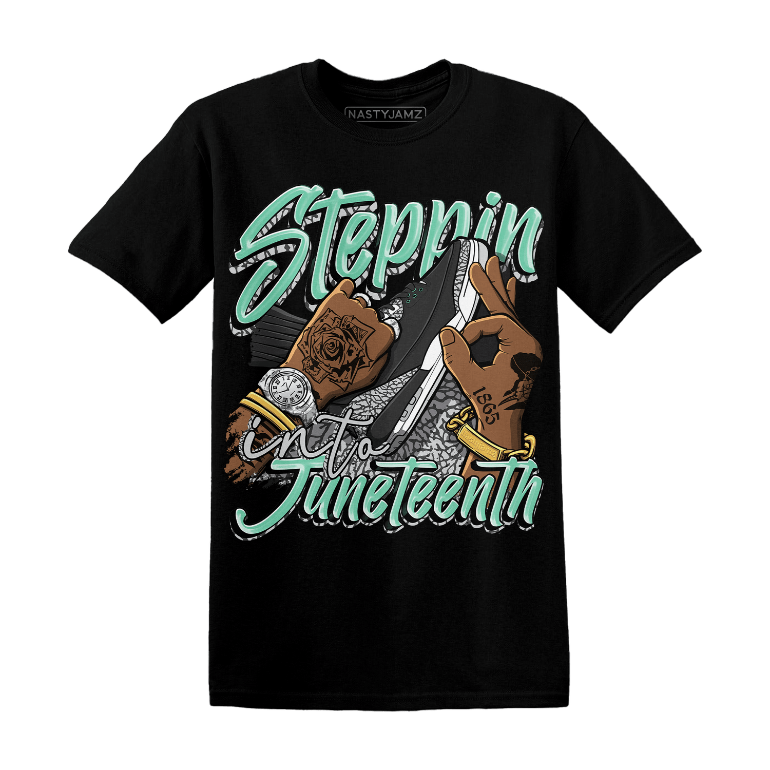 Green Glow 3s T Shirt Match Step Into Juneteenth - NastyJamz
