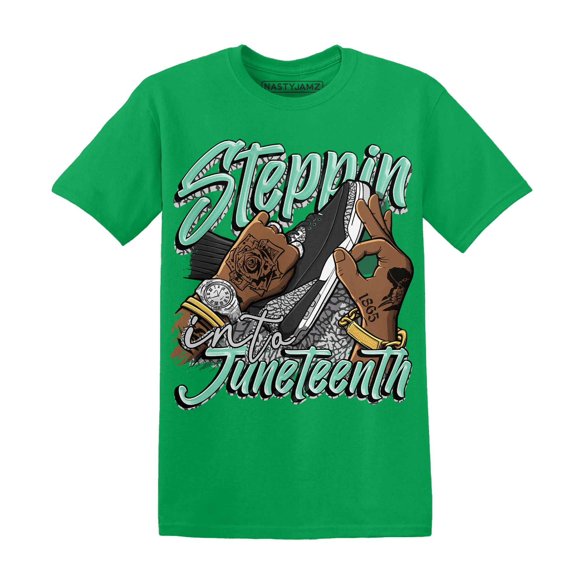 Green Glow 3s T Shirt Match Step Into Juneteenth - NastyJamz