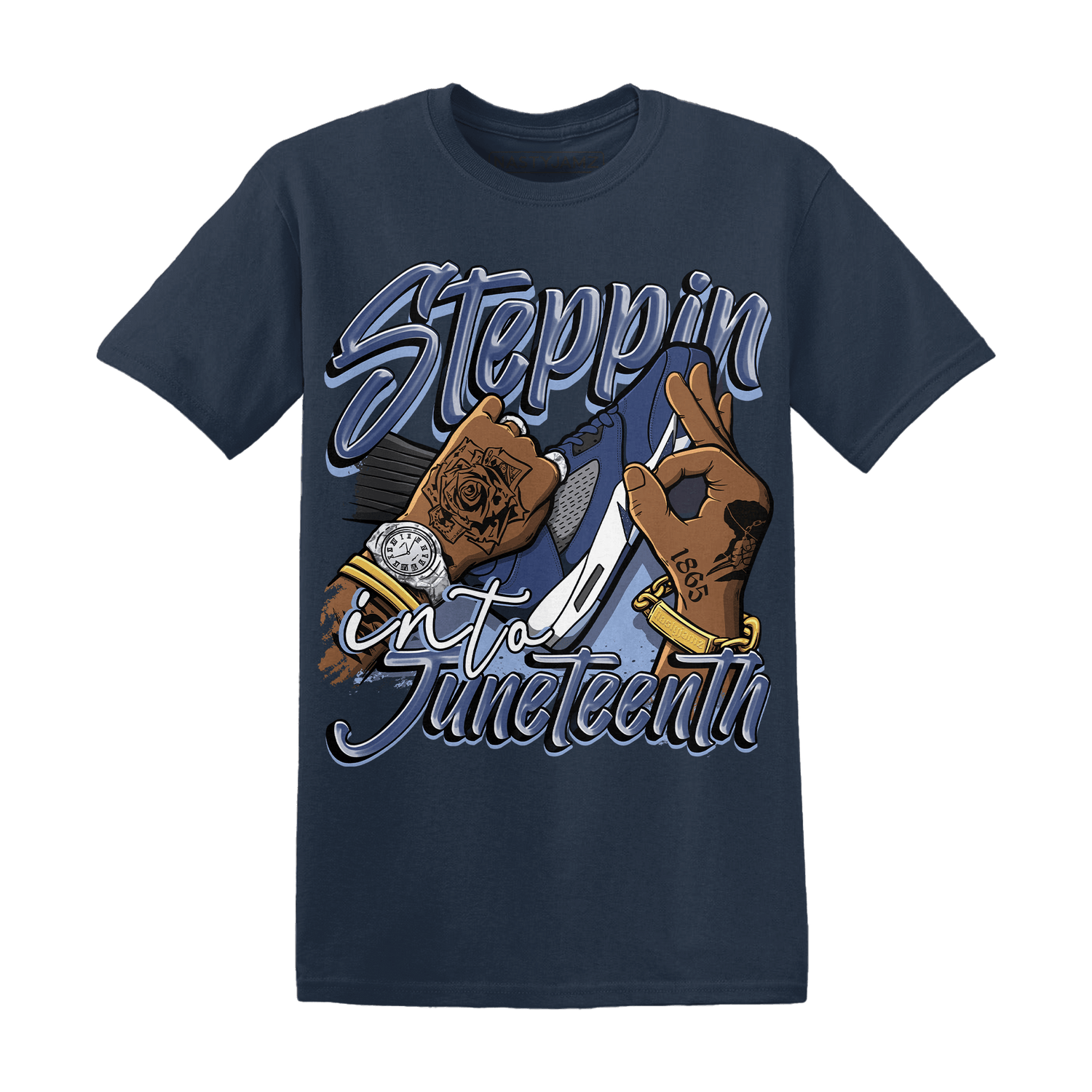 Midnight Navy 5s T Shirt Match Step Into Juneteenth - NastyJamz