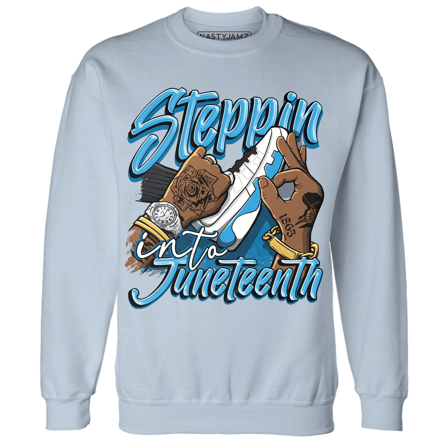 Powder Blue 9s Sweatshirt Match Step Into Juneteenth - NastyJamz