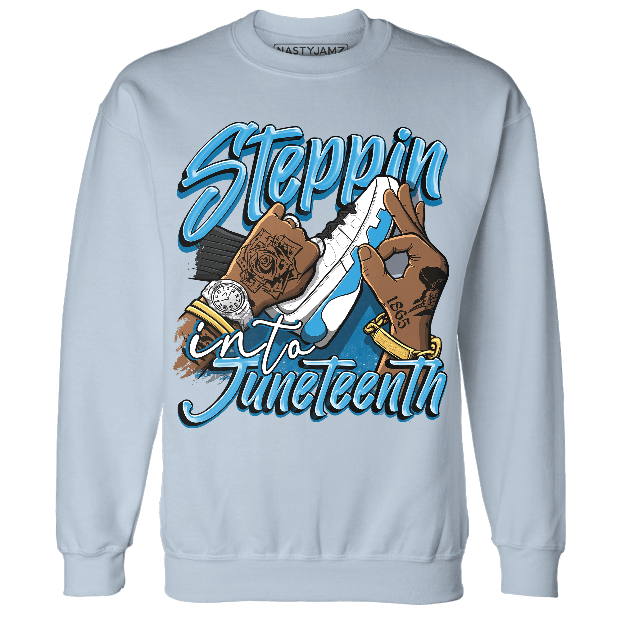 Powder Blue 9s Sweatshirt Match Step Into Juneteenth - NastyJamz