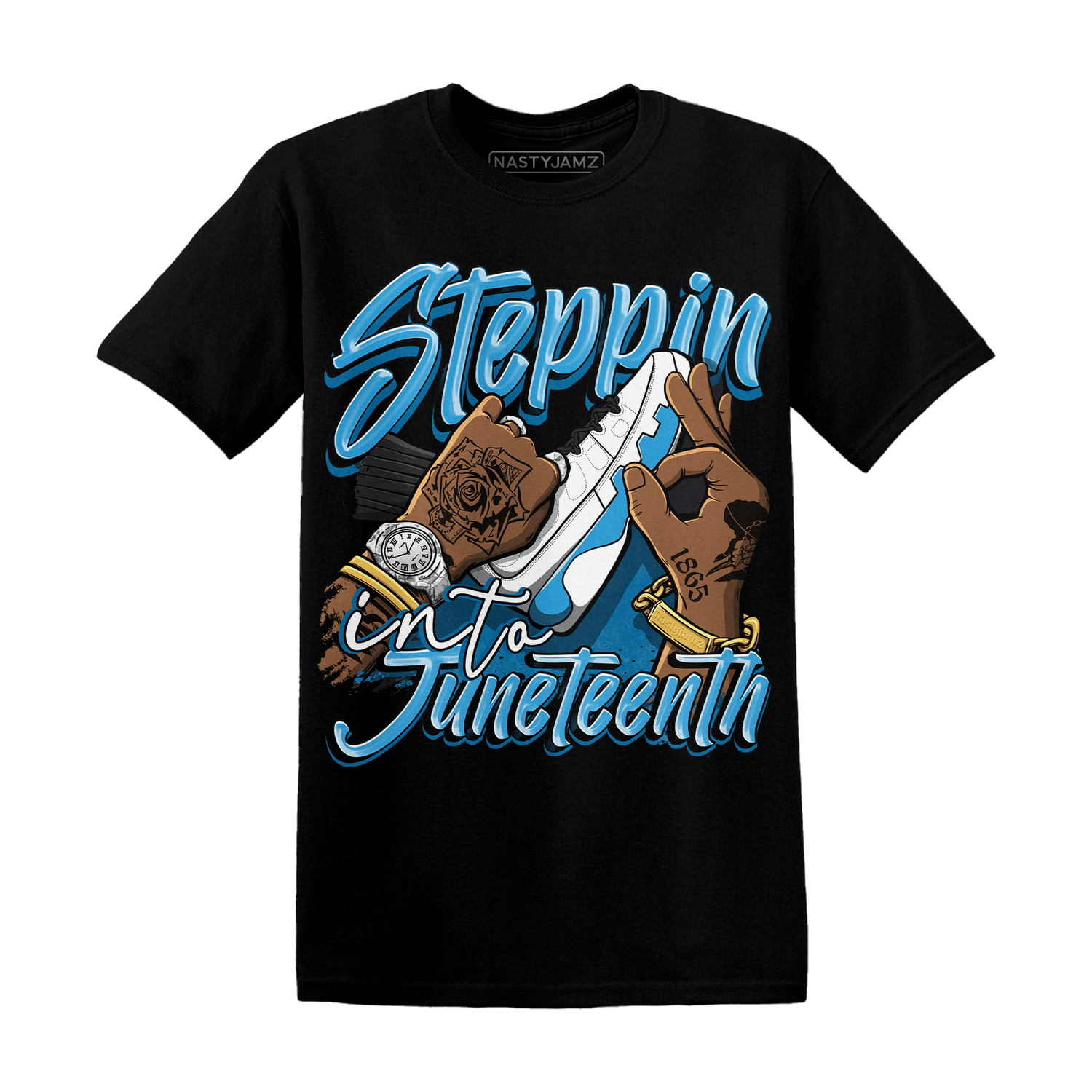 Powder Blue 9s T Shirt Match Step Into Juneteenth - NastyJamz