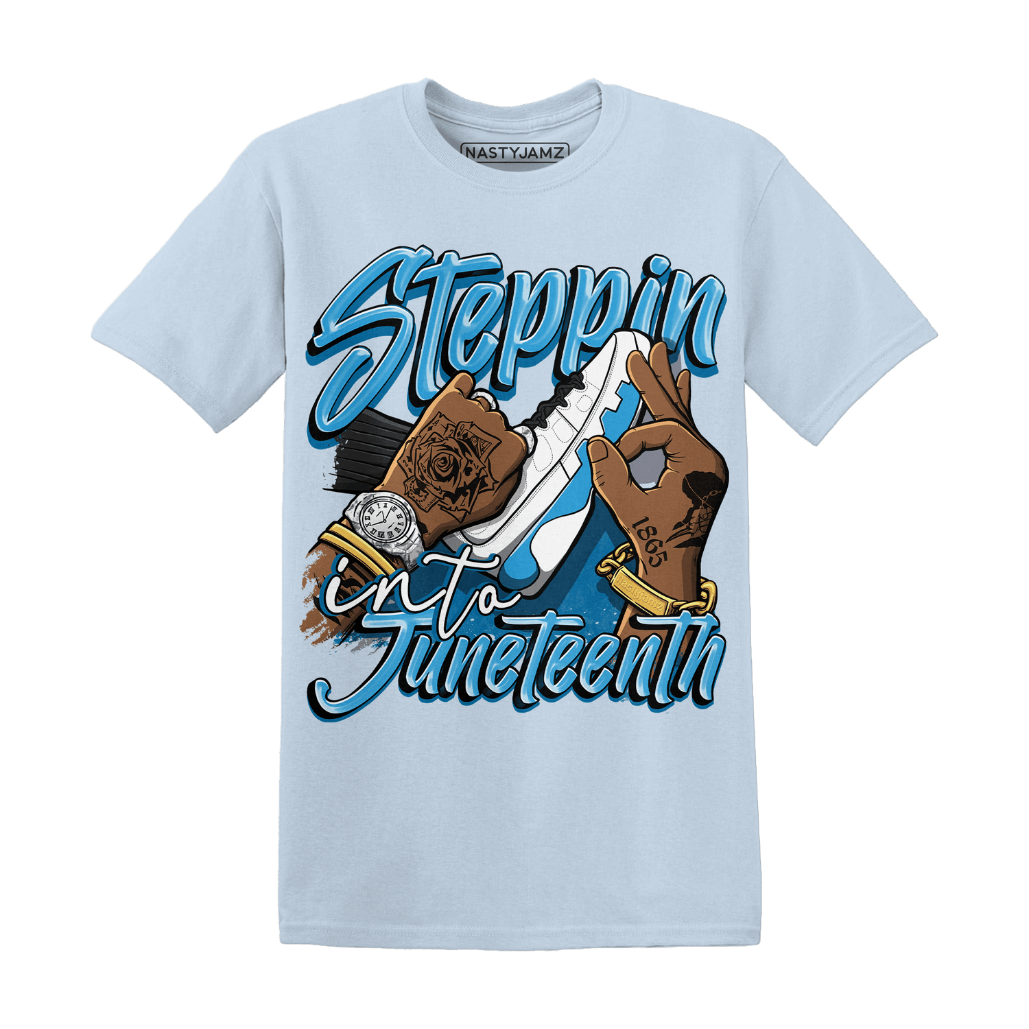 Powder Blue 9s T Shirt Match Step Into Juneteenth - NastyJamz