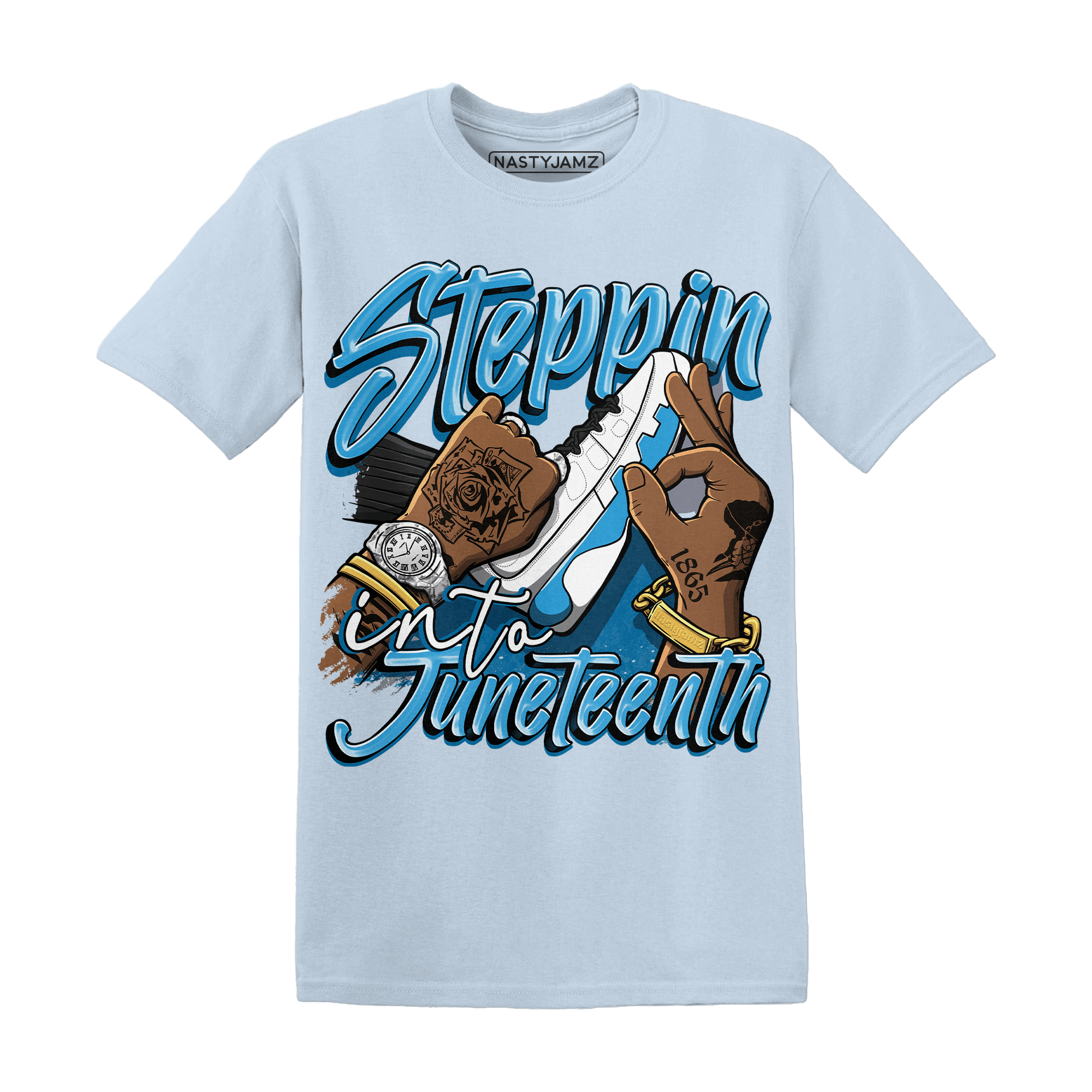 Powder Blue 9s T Shirt Match Step Into Juneteenth - NastyJamz